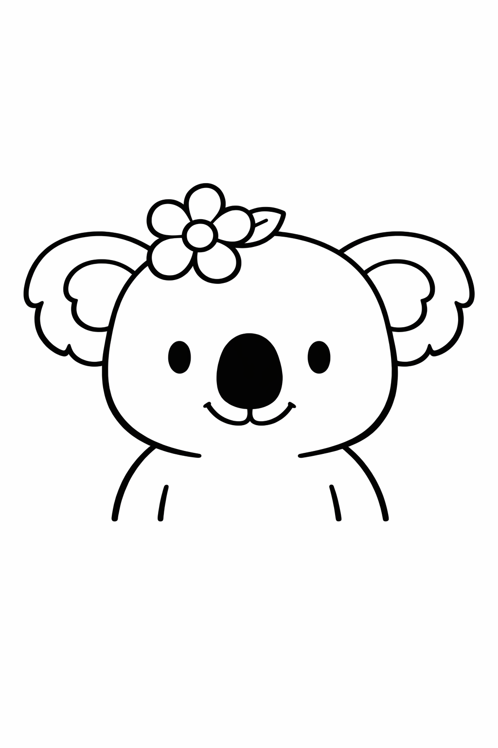 Koala with a simple flower on its head.