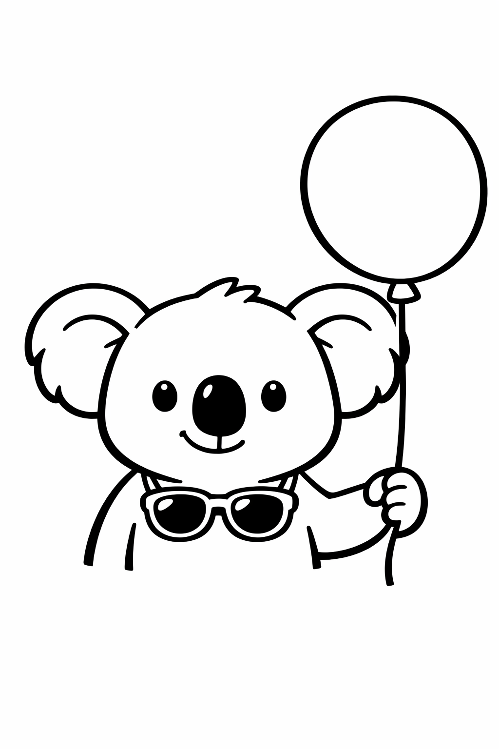 Koala holding a round balloon on a string.