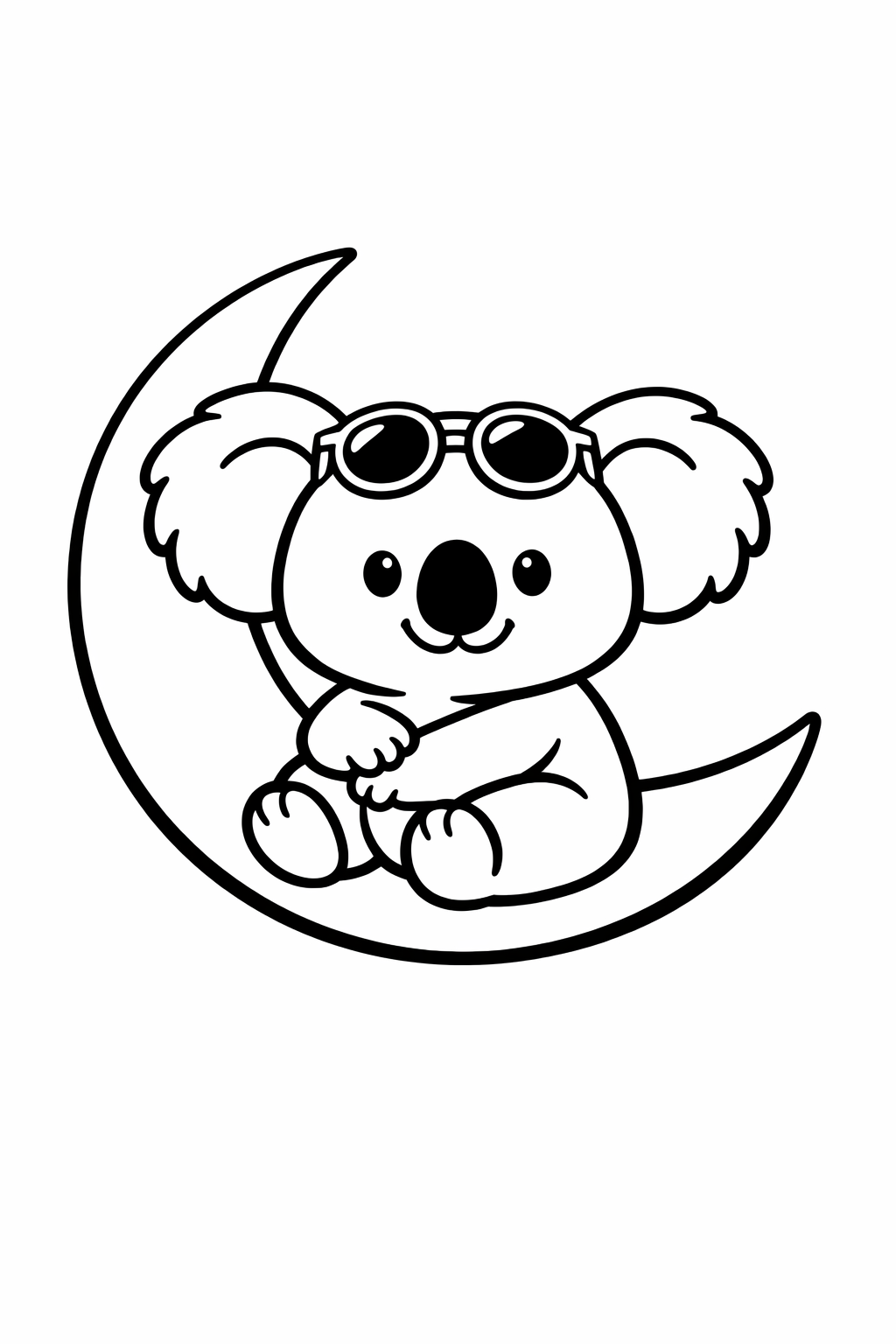 Koala sitting on a simple crescent moon.