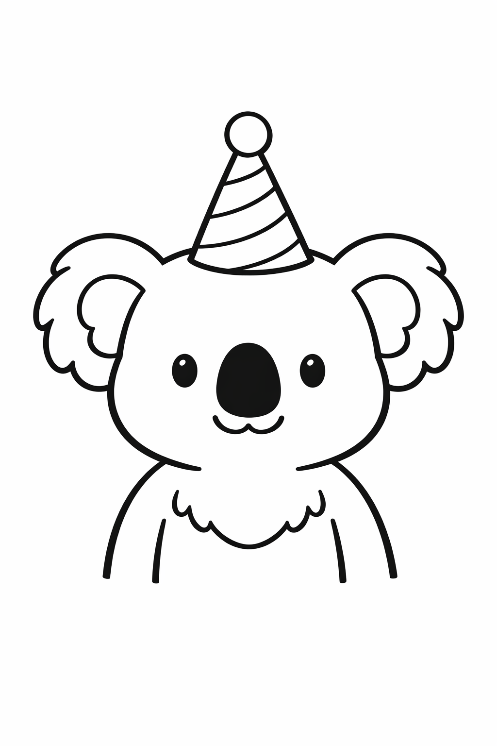 Koala wearing a simple party hat, standing still.