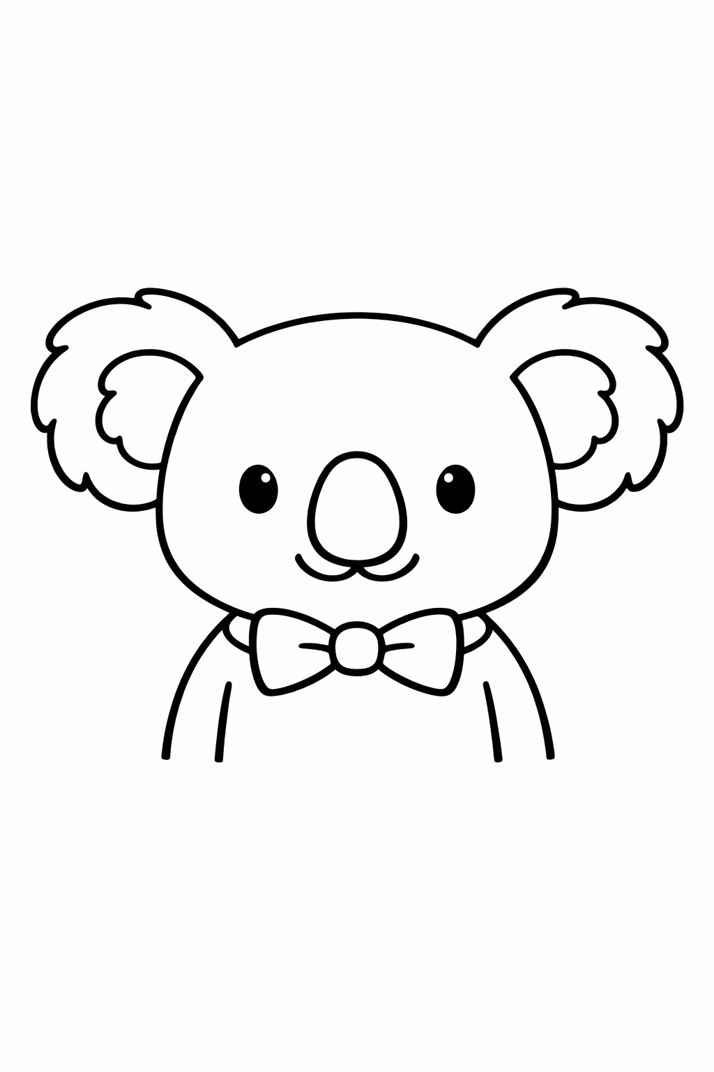 Koala wearing a simple bow tie, standing still.