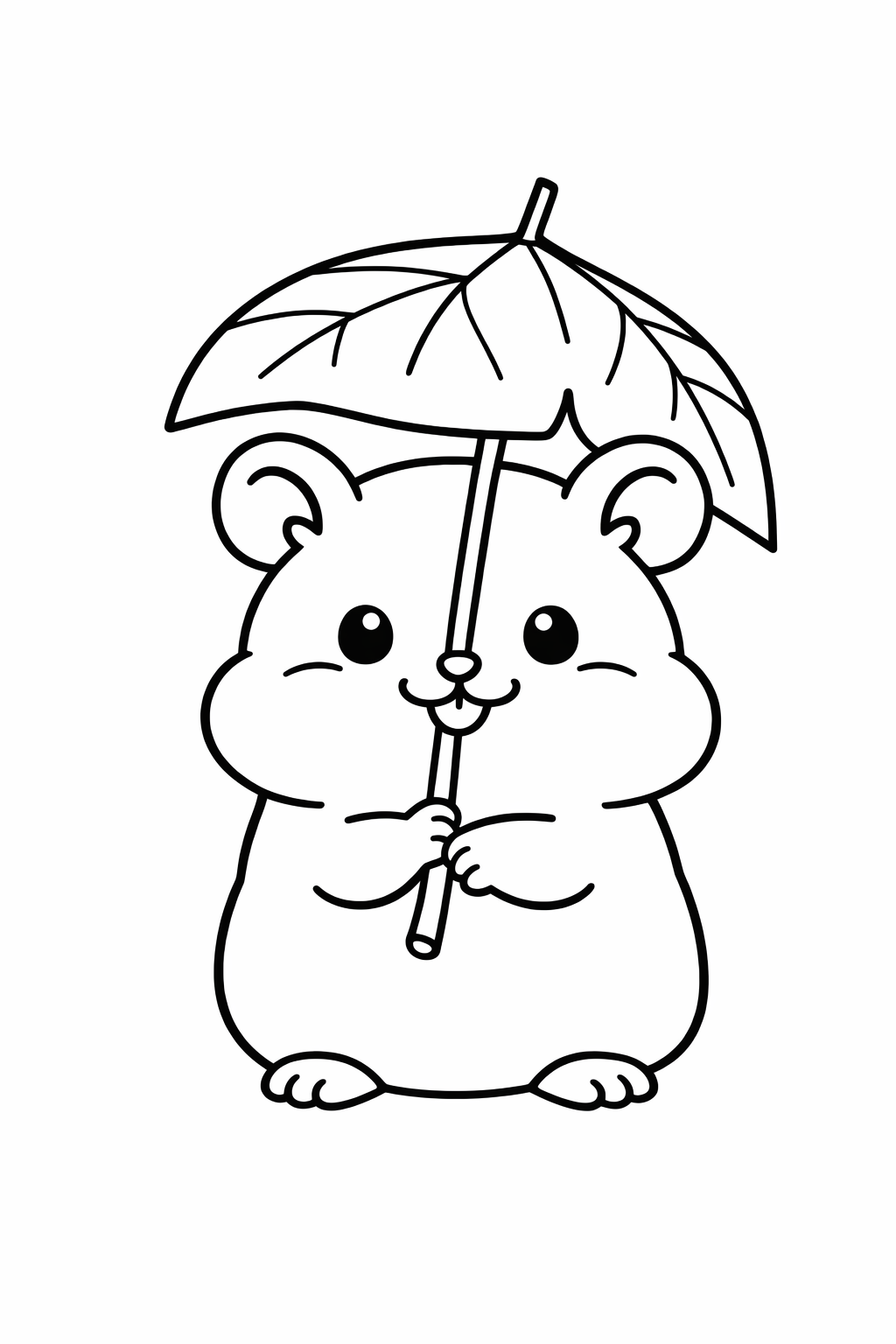 Hamster with a leaf umbrella