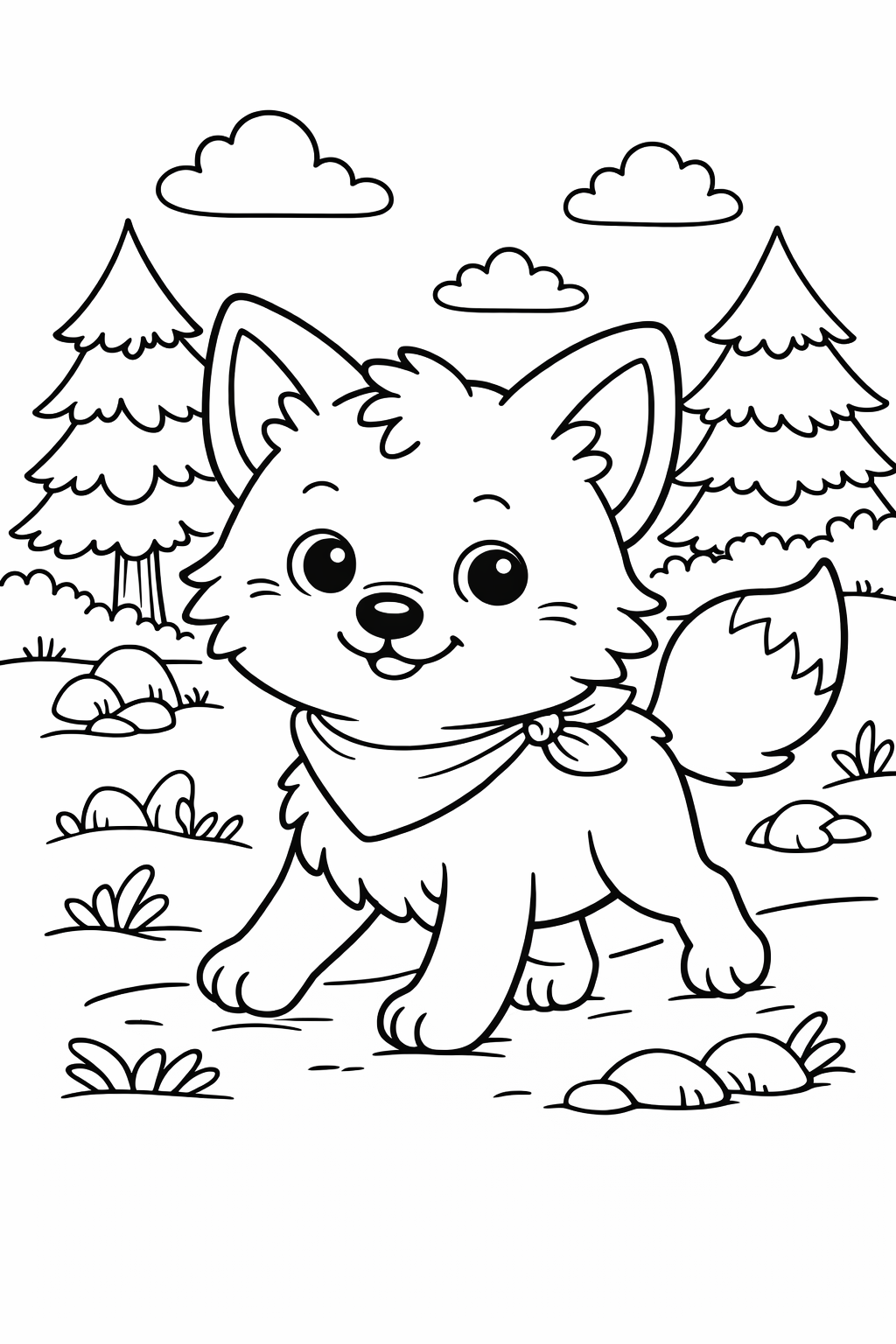 Cute Wolf Cub Walking in the Forest