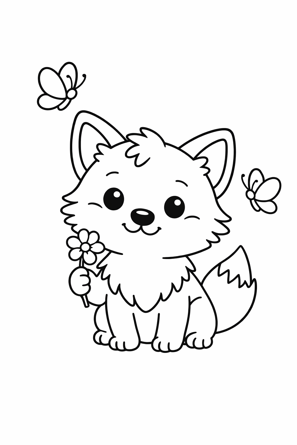 Baby Wolf Playing with Butterflies