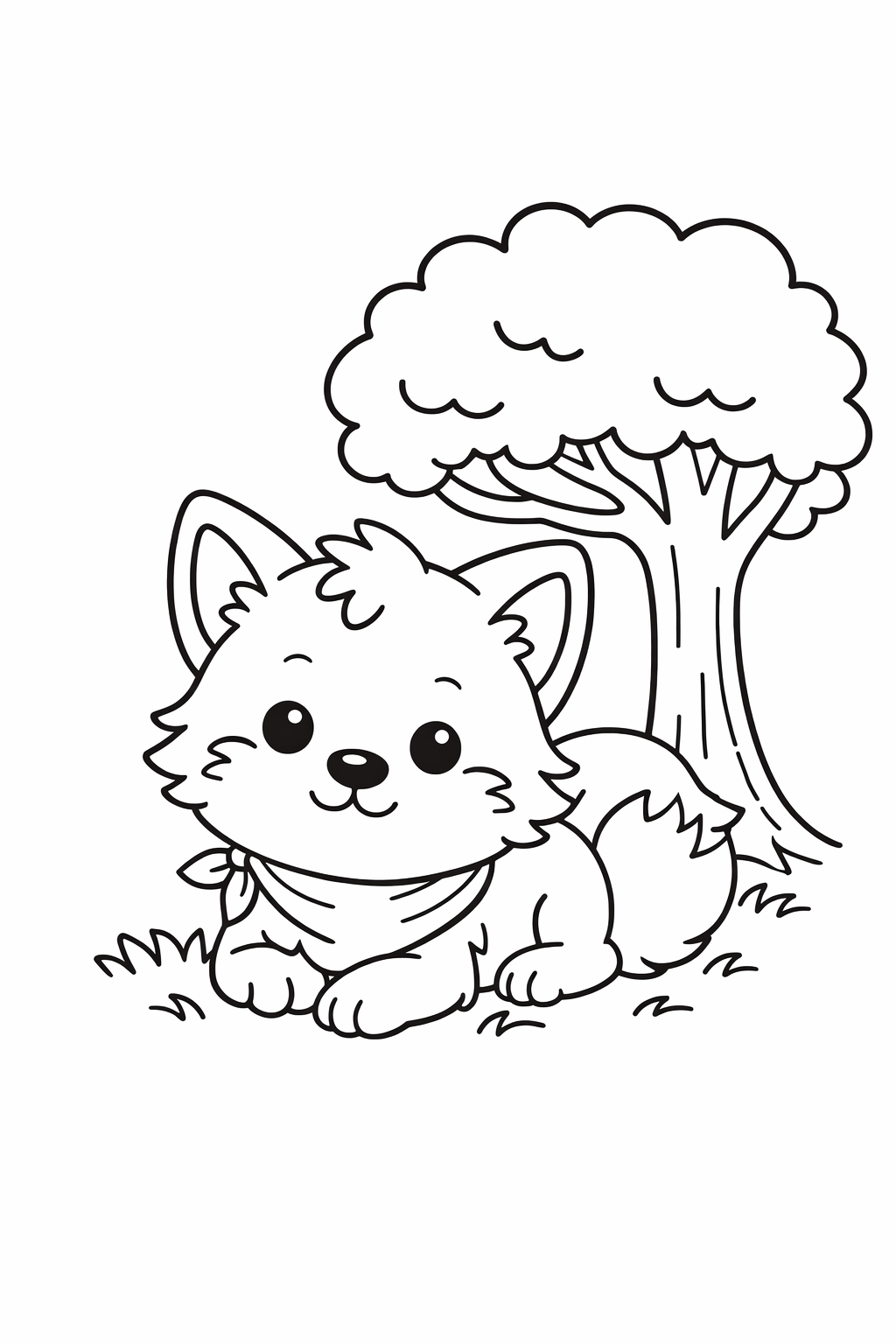 Wolf Cub Resting Under a Tree