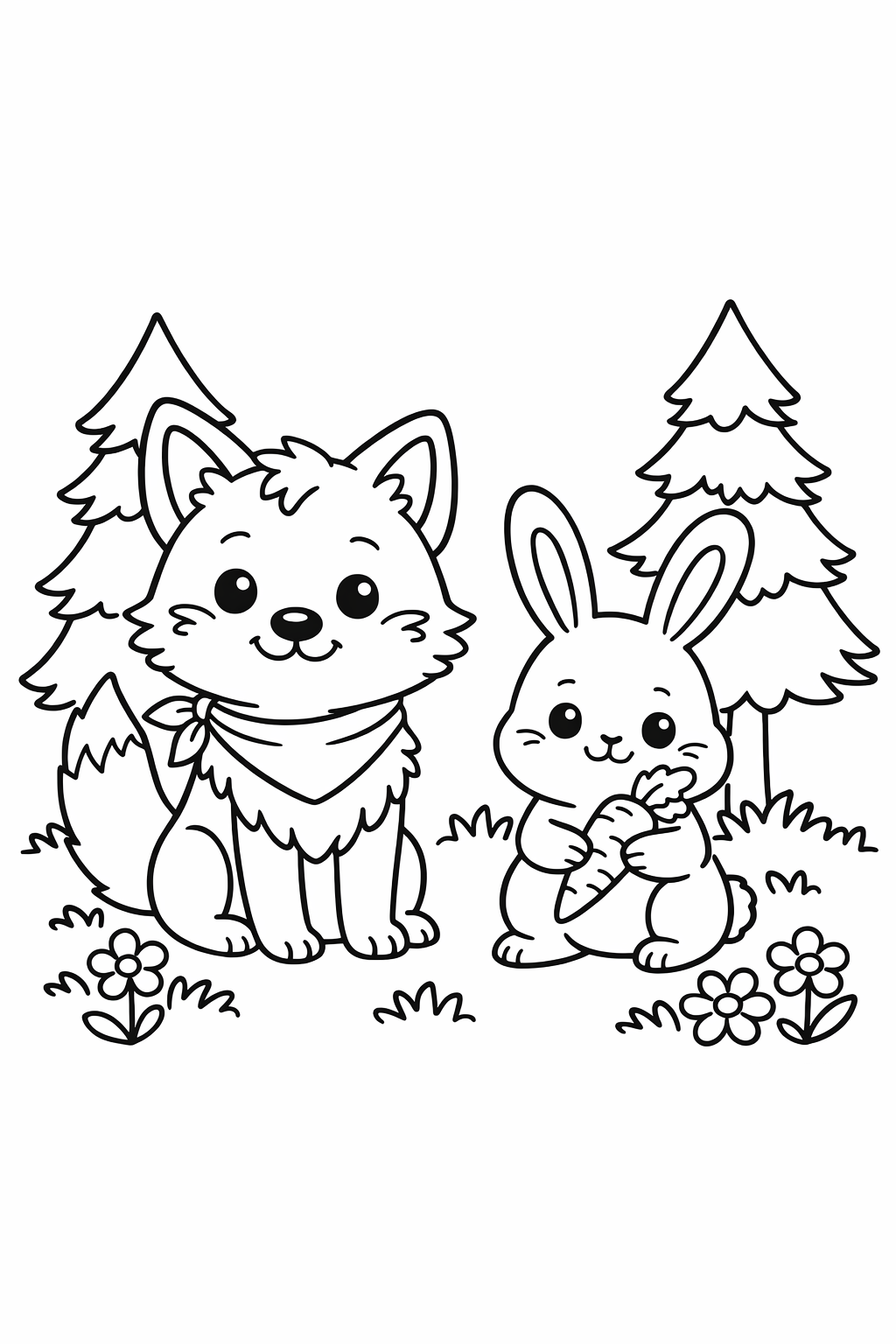 Wolf and Bunny Forest Scene