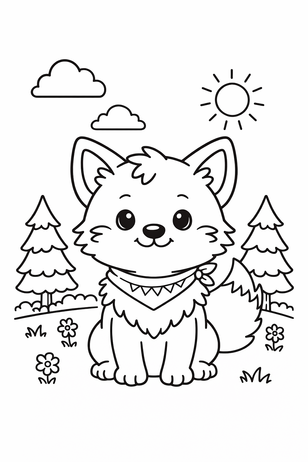 Smiling Wolf in a Woodland Clearing