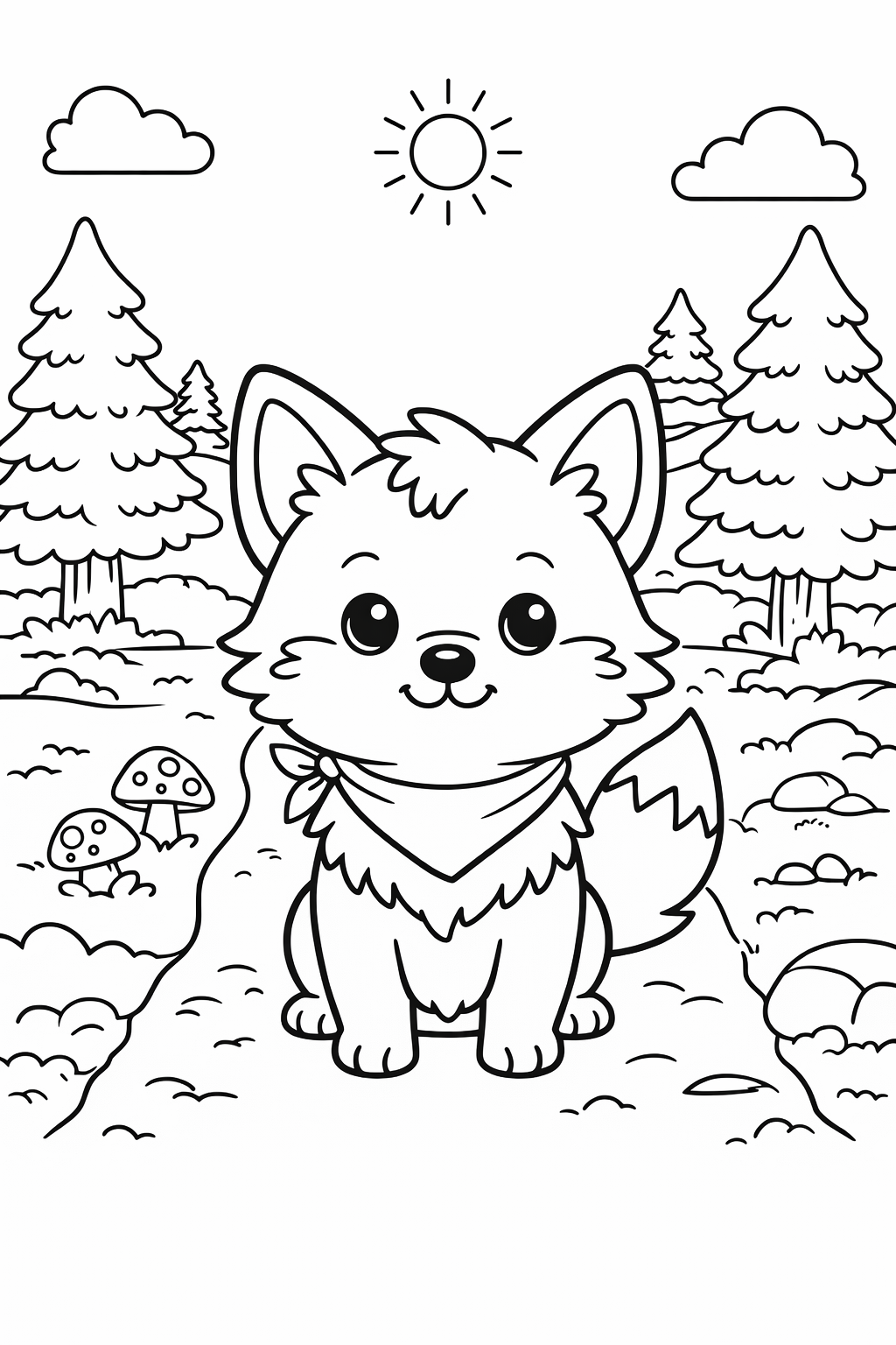 Baby Wolf Exploring the Forest Path