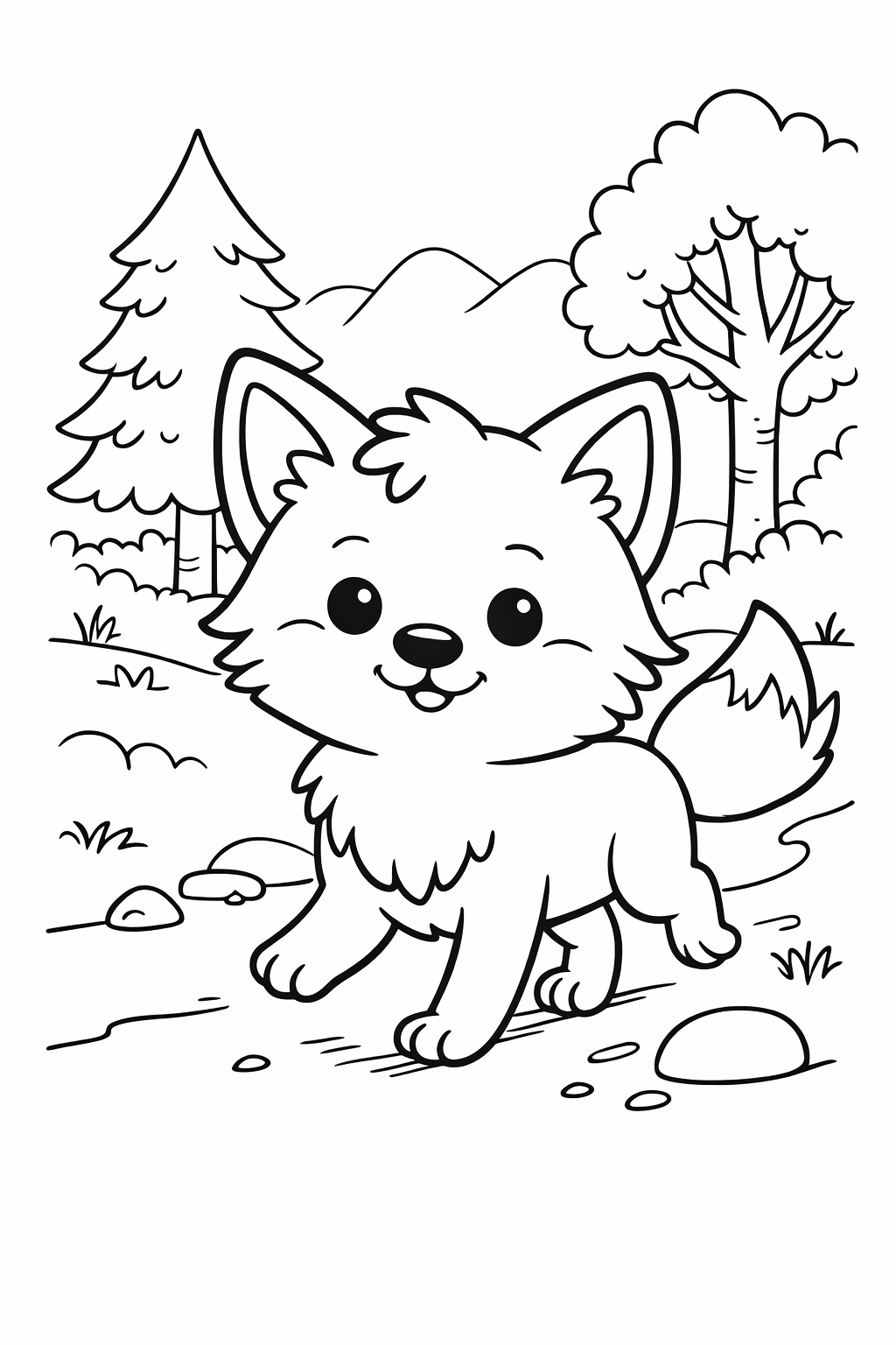 Friendly Wolf Trotting Through the Woods