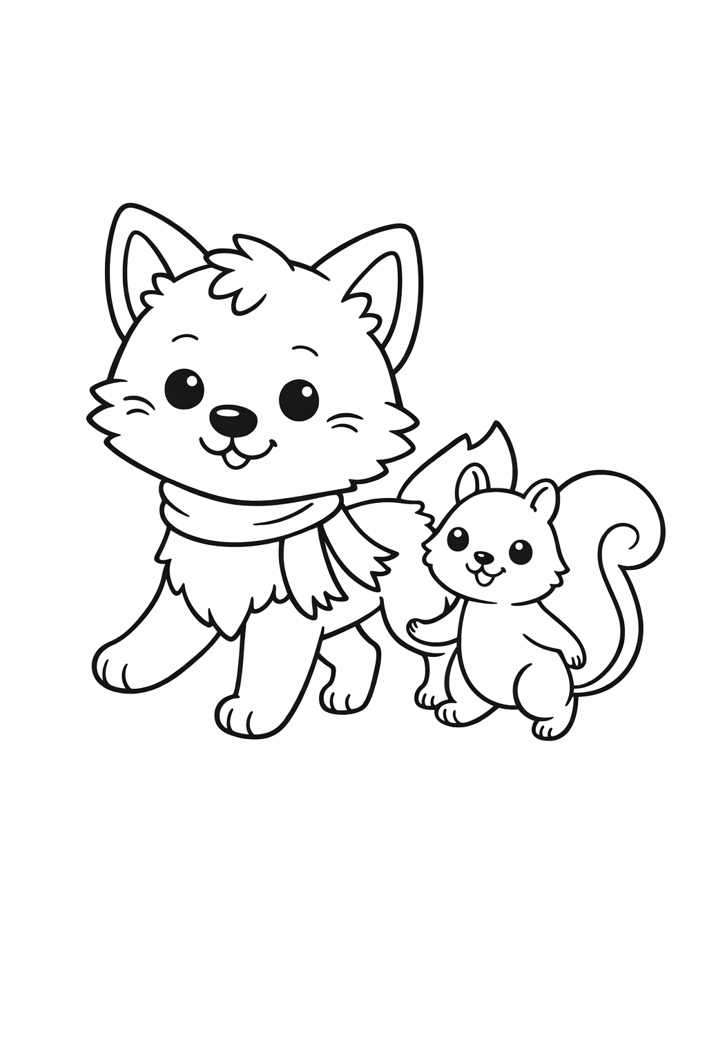 Wolf Cub Walking with a Squirrel Friend