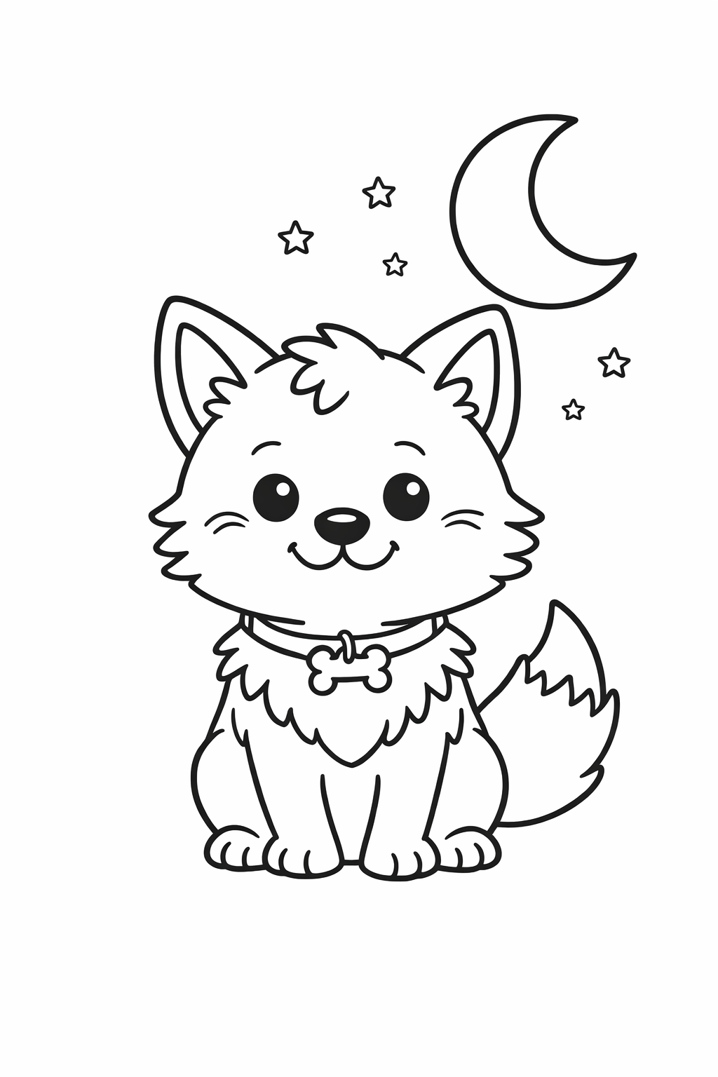 Friendly Wolf Sitting Under the Moon