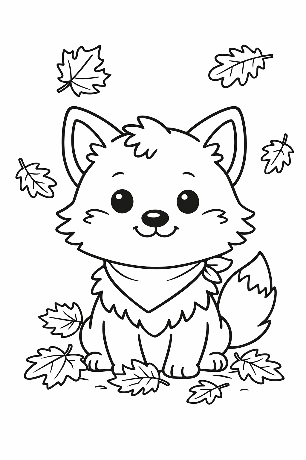 Wolf Cub Playing in Falling Leaves