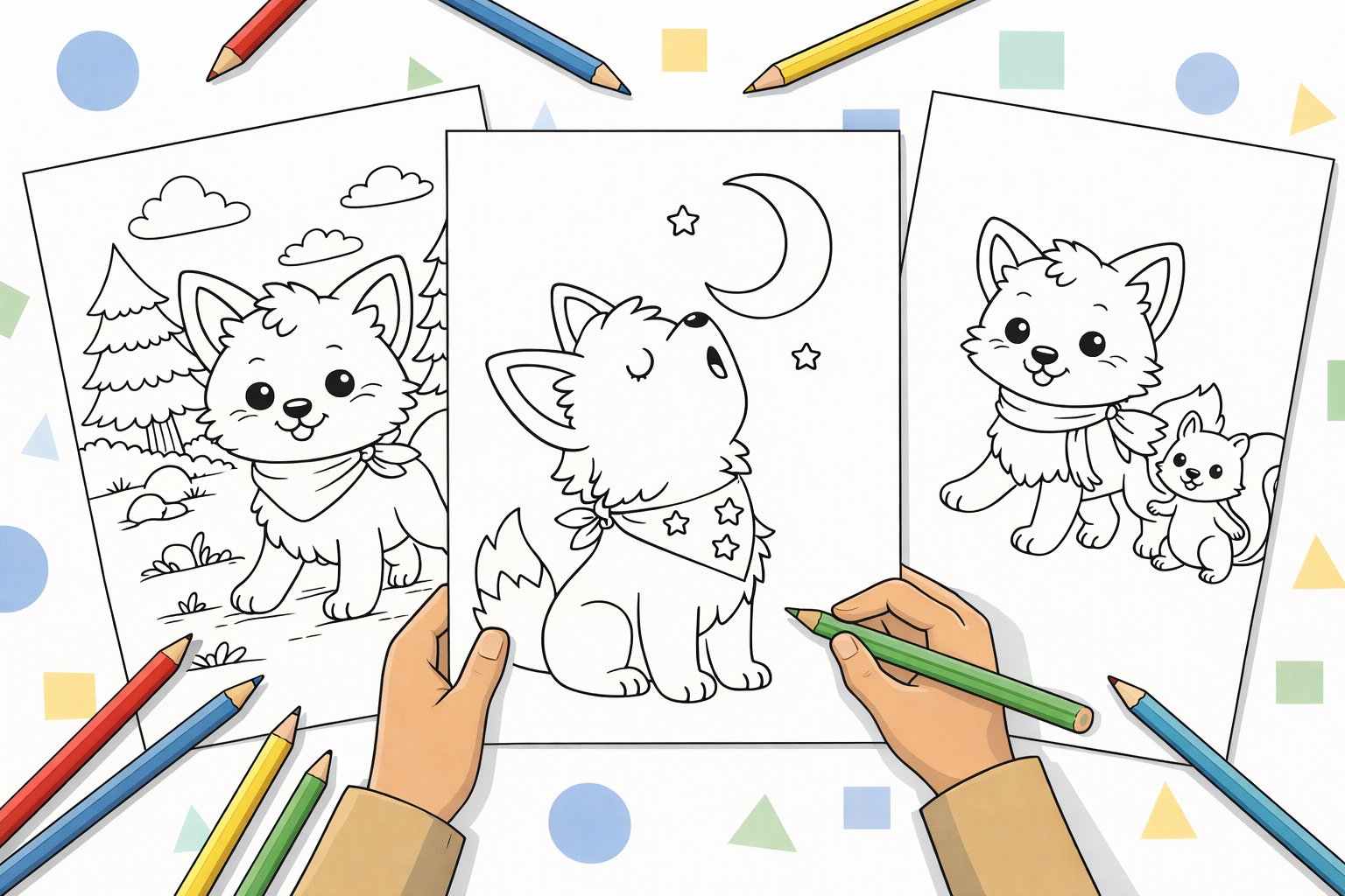 21 Easy Wolf Coloring Pages for Kids hero image before