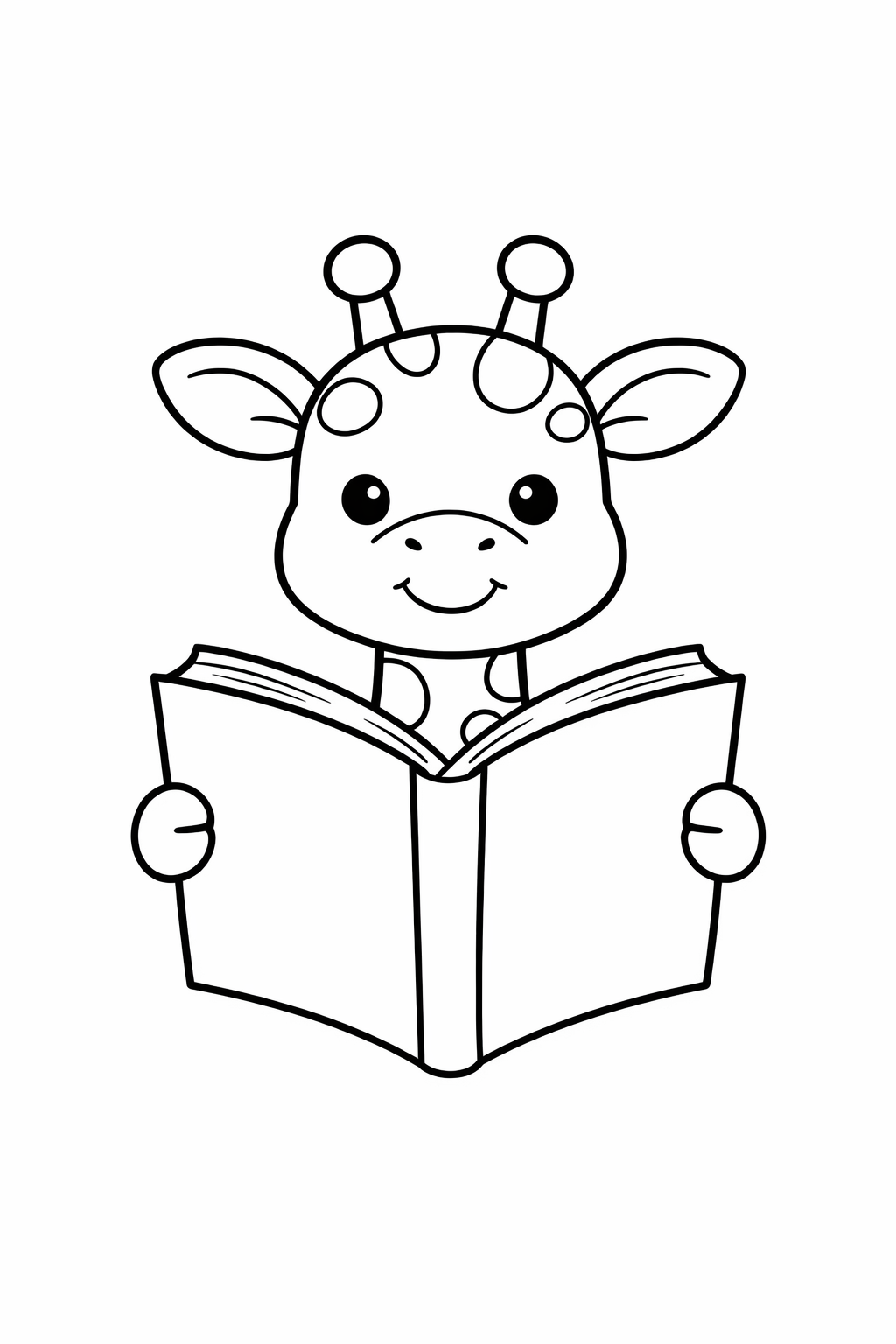 A giraffe reading a big book