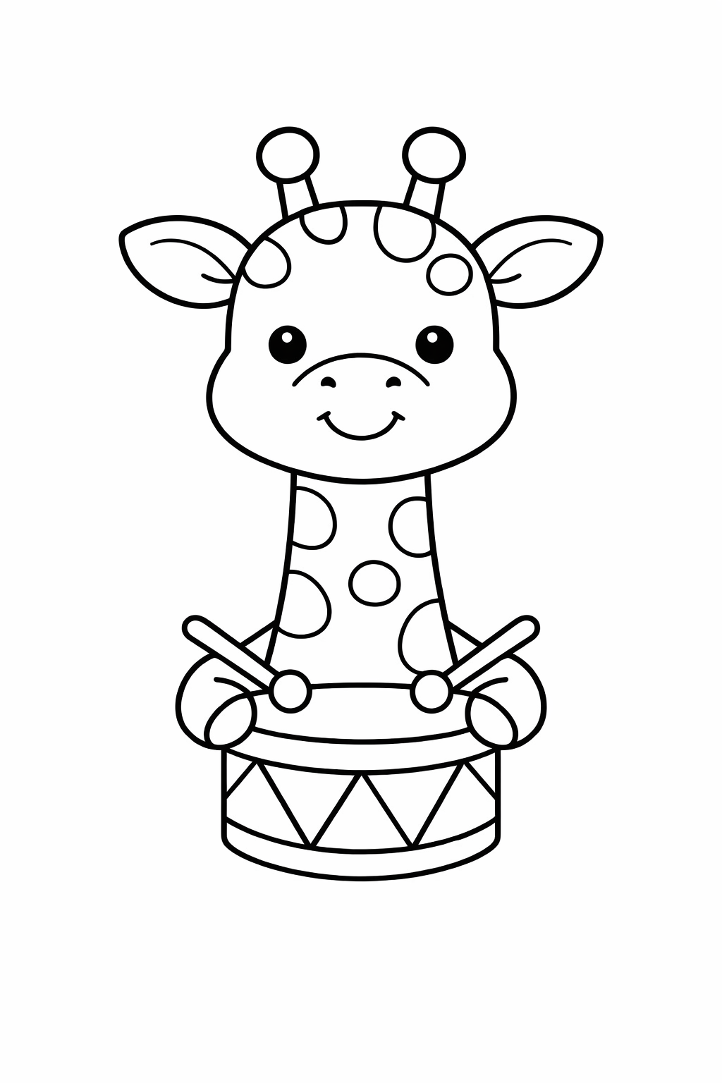 A giraffe holding a drum