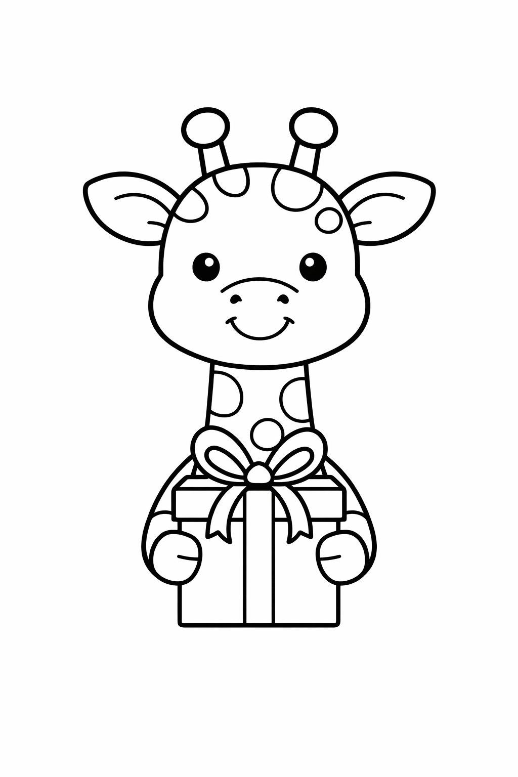 A giraffe holding a gift box