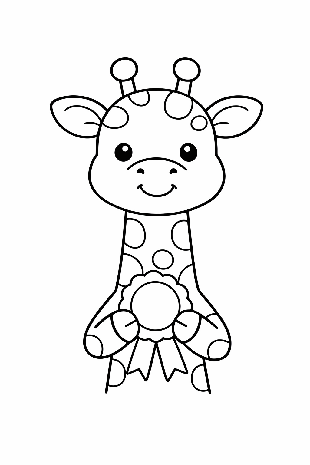 A giraffe holding a ribbon medal