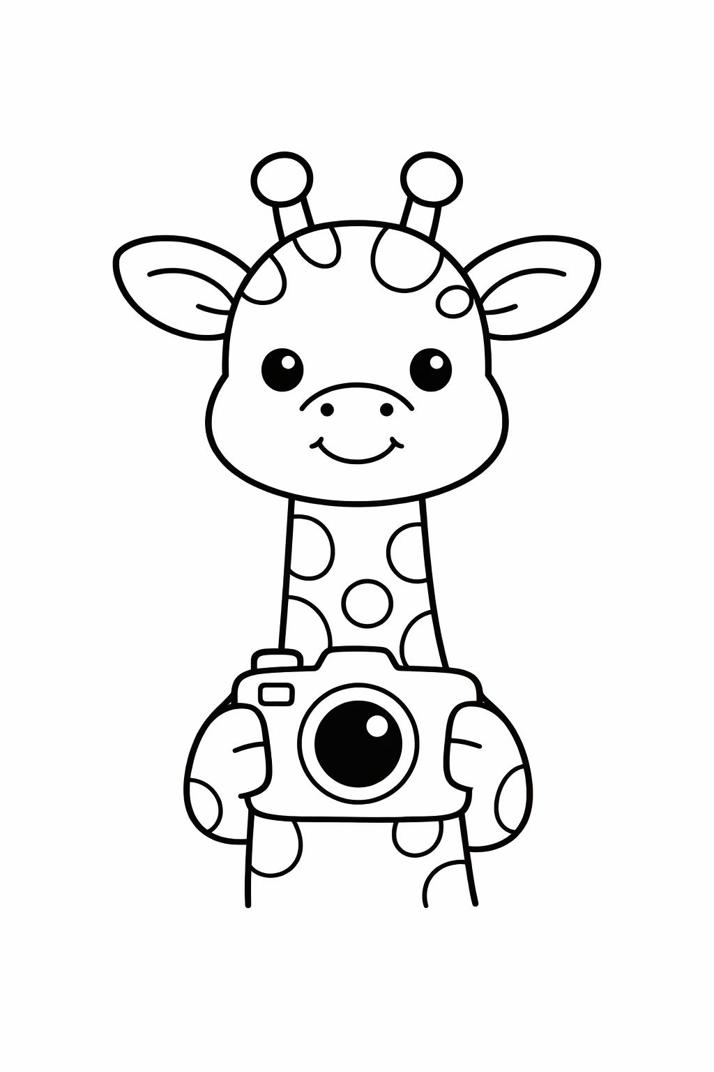A giraffe holding a camera