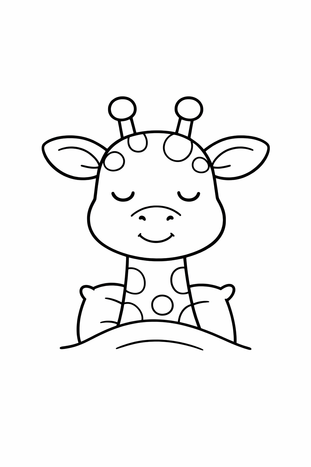 A giraffe resting with eyes closed