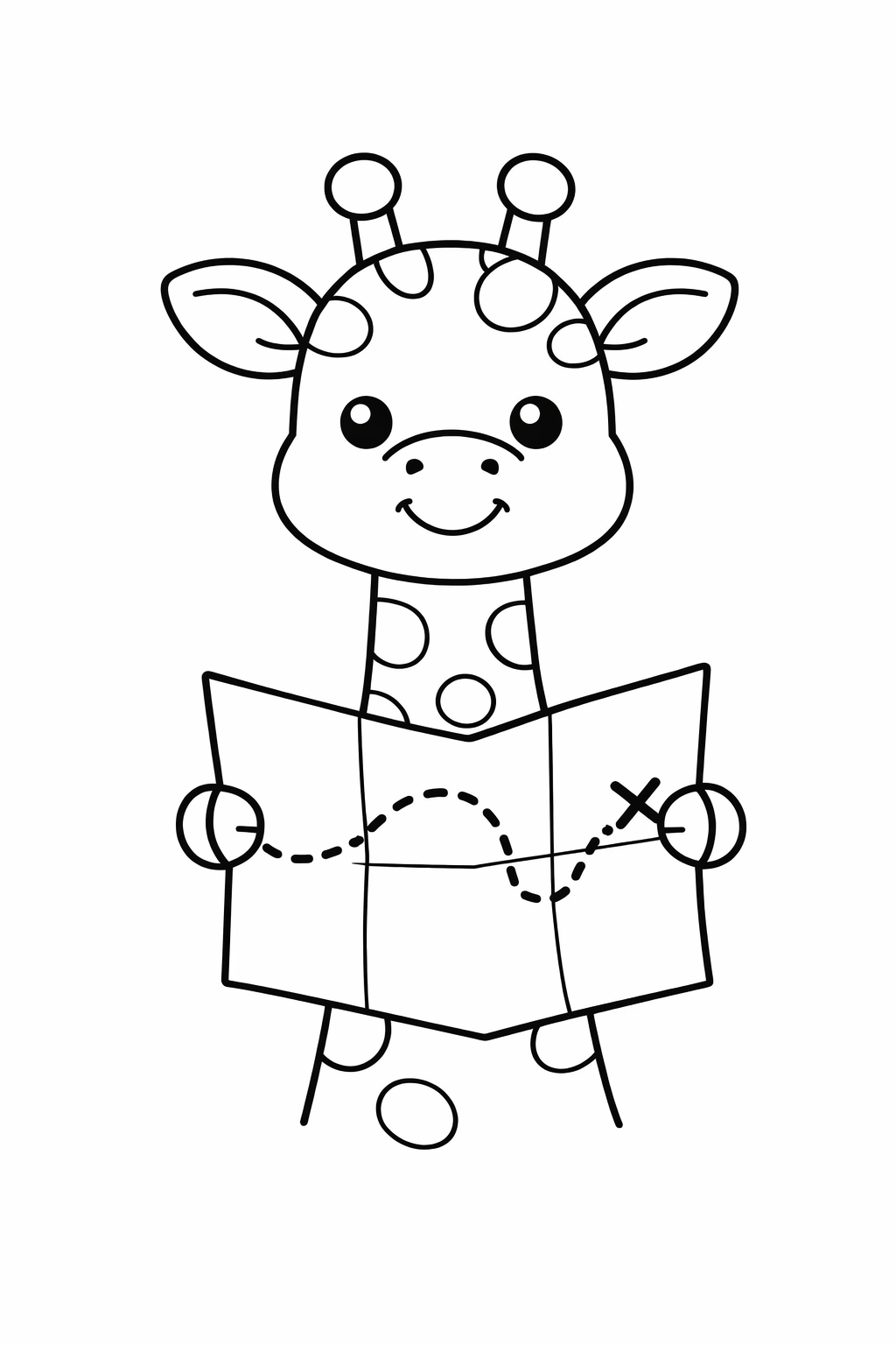 A giraffe holding a map