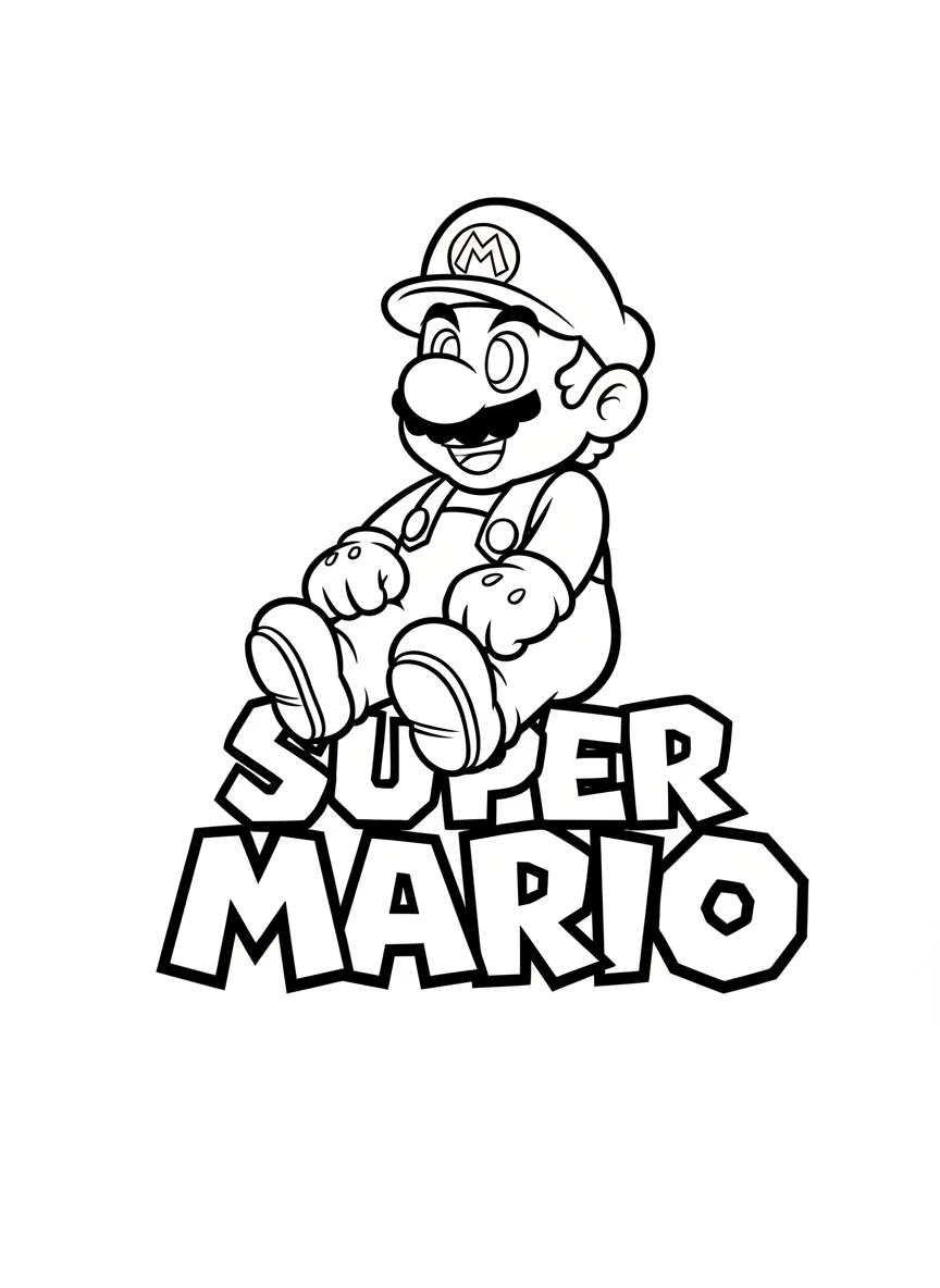 Mario siting on the logo of "super mario"