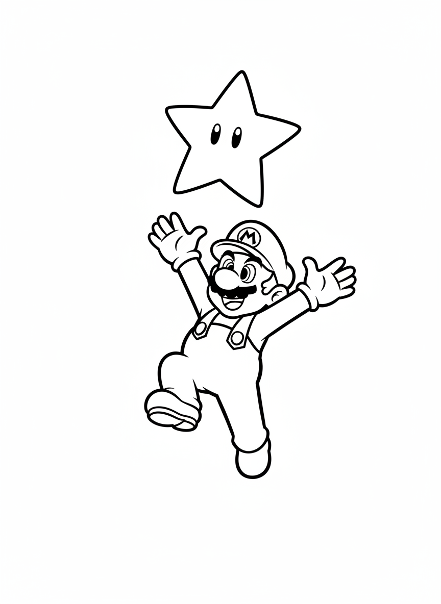 Mario is jumping to catch a star