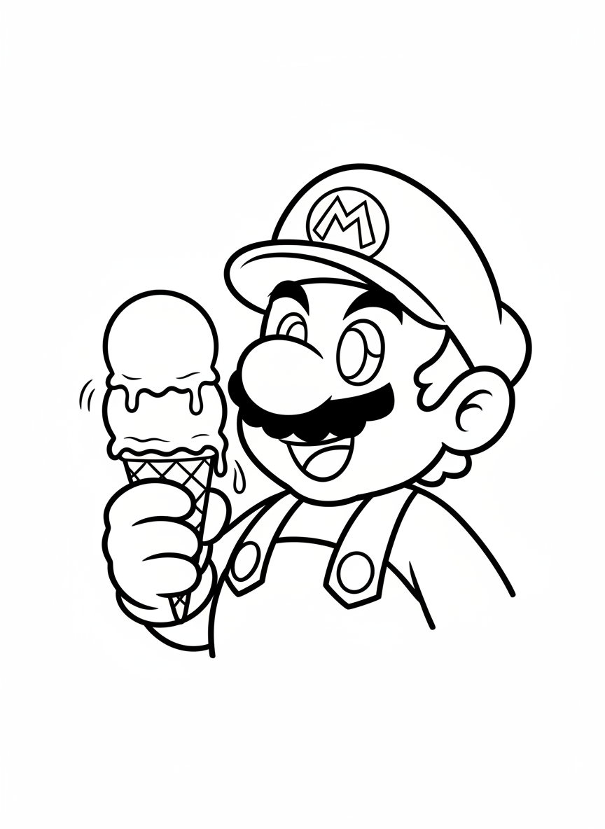 Mario is eating an ice cream cone