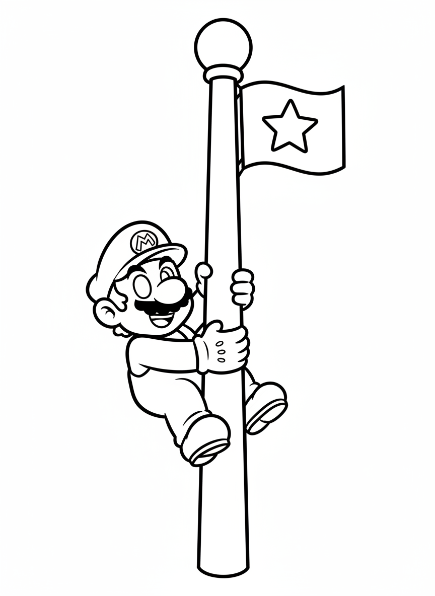 Mario climbs a tall flagpole
