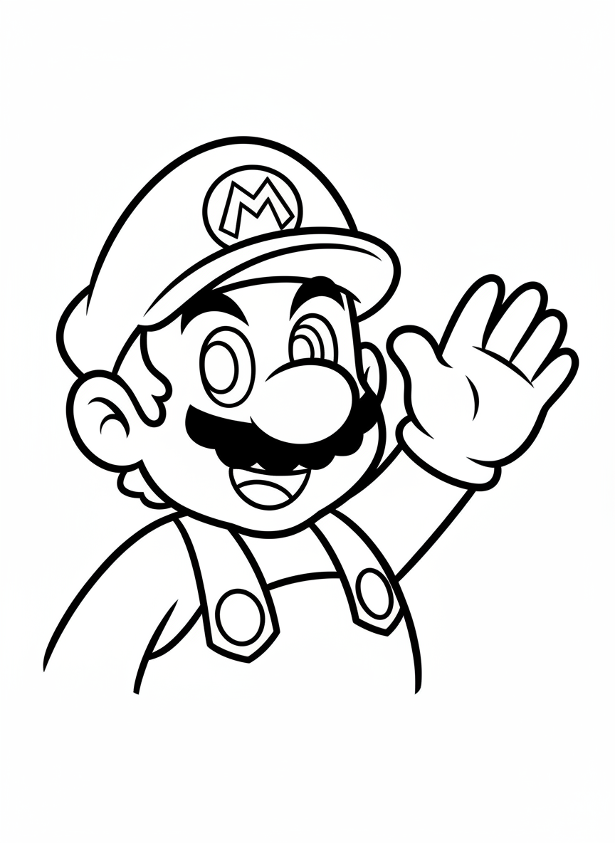 Mario is waving and smiling