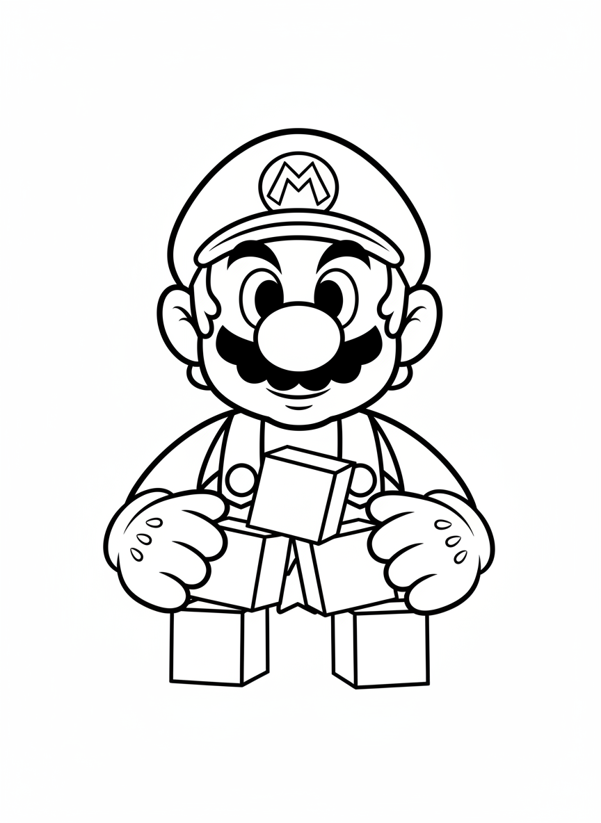 Mario is stacking blocks to build a little tower