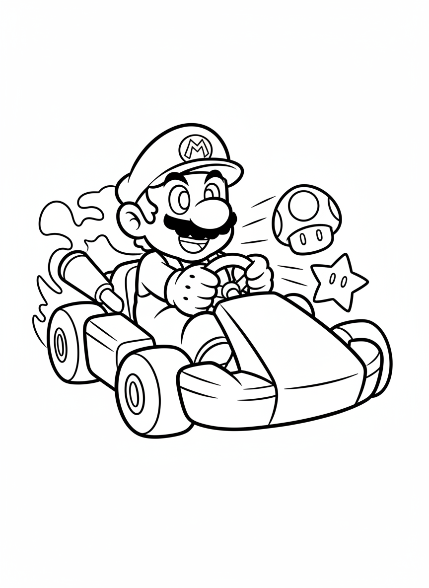 Mario speeds along in his go-kart