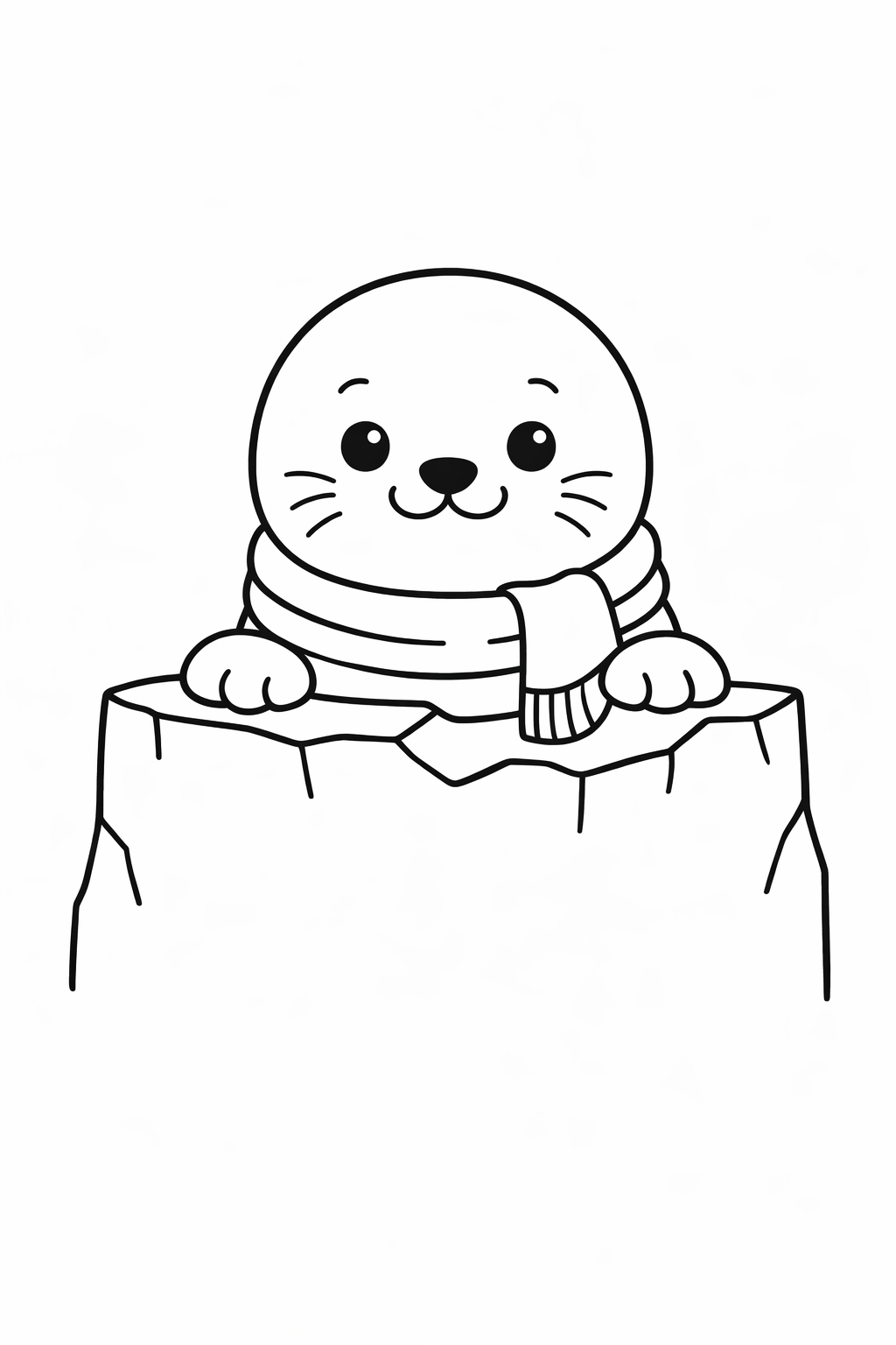 A cute seal peeking from behind an ice block
