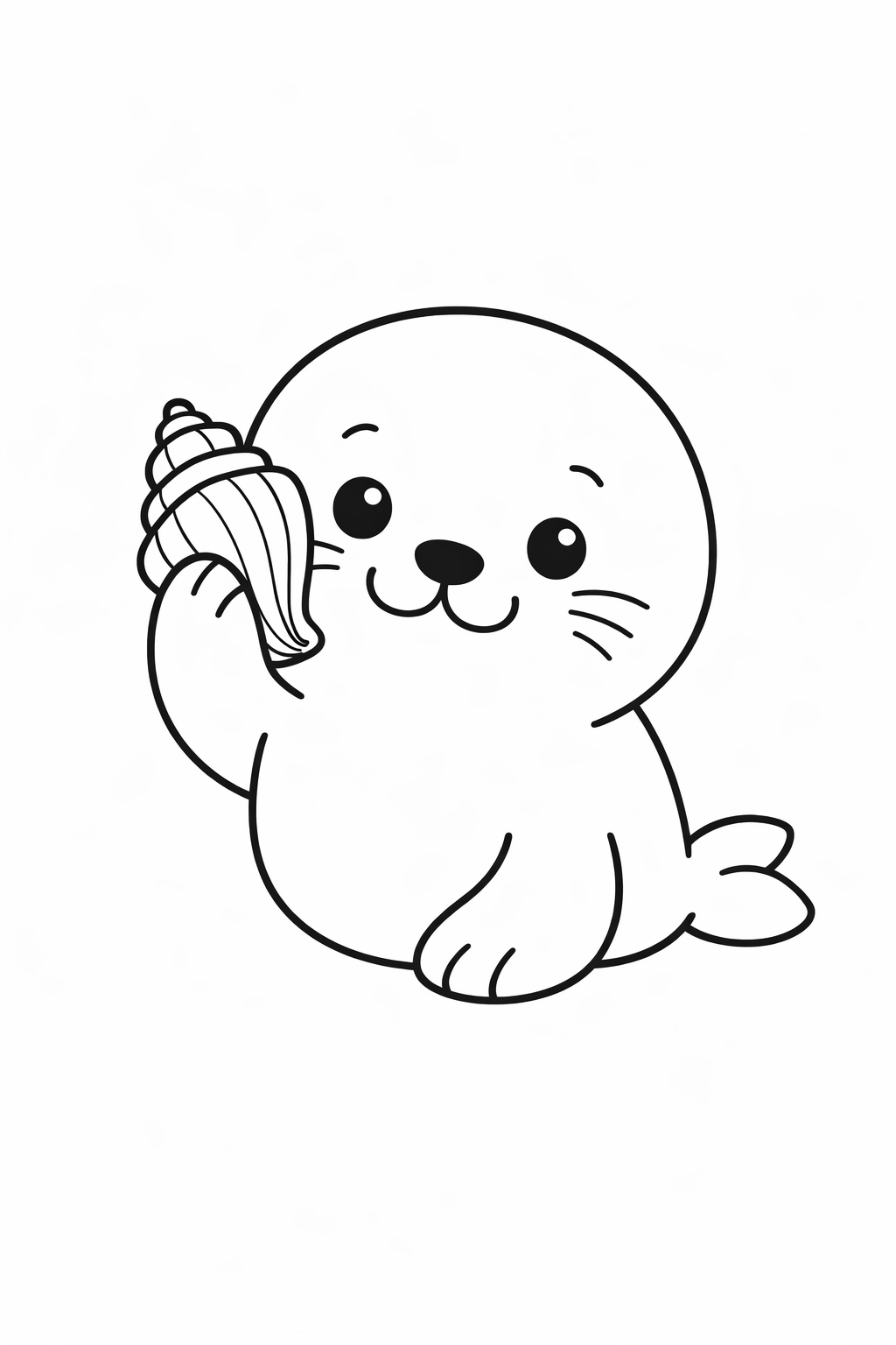 A cute seal listening to a seashell