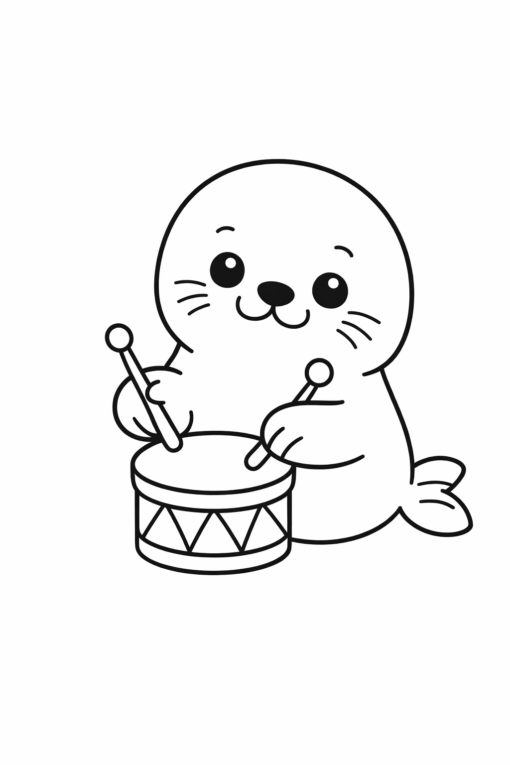 A cute seal playing a tiny drum