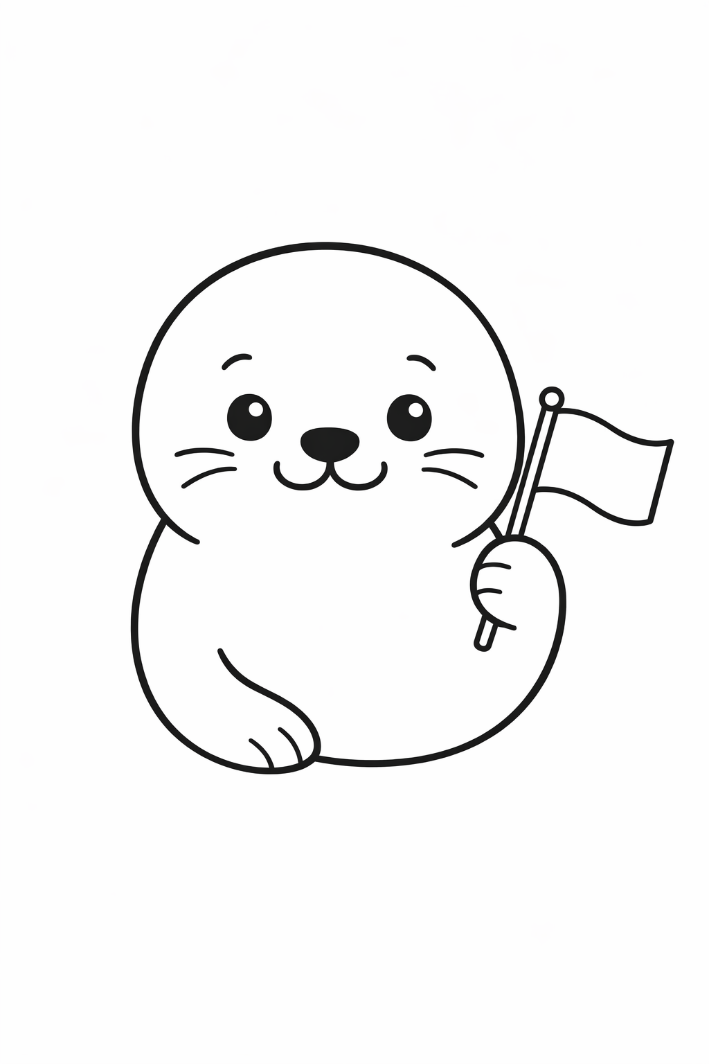 A cute seal holding a tiny flag