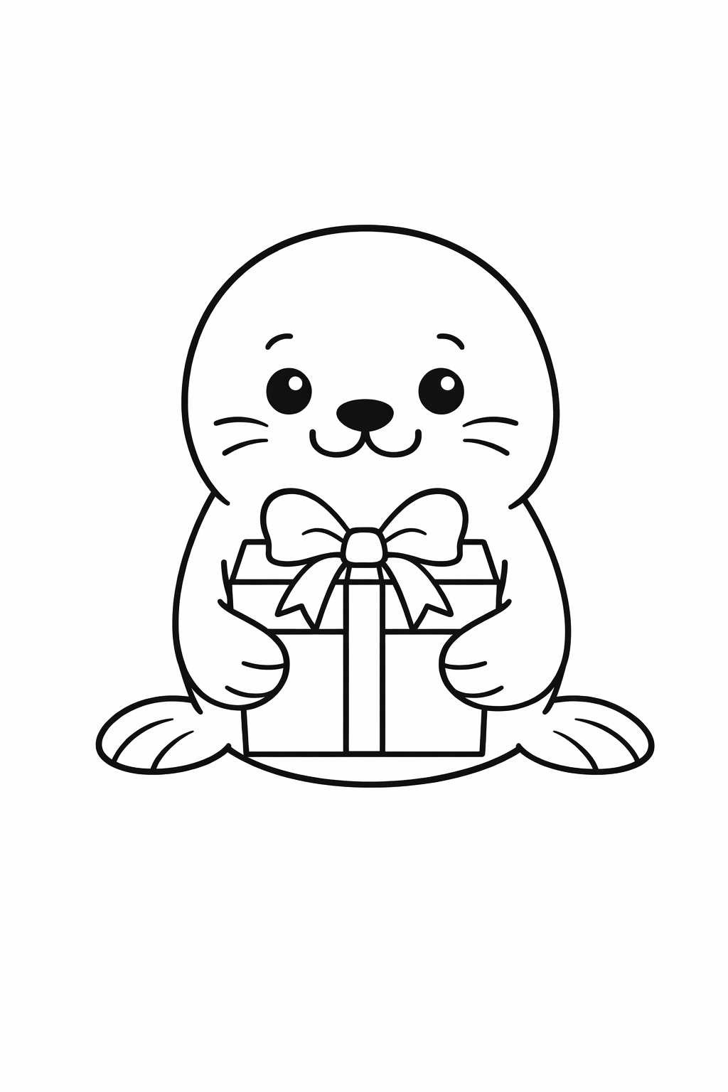A cute seal holding a gift box