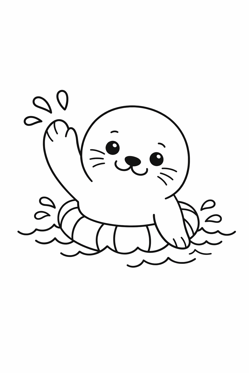 A cute seal splashing with one flipper