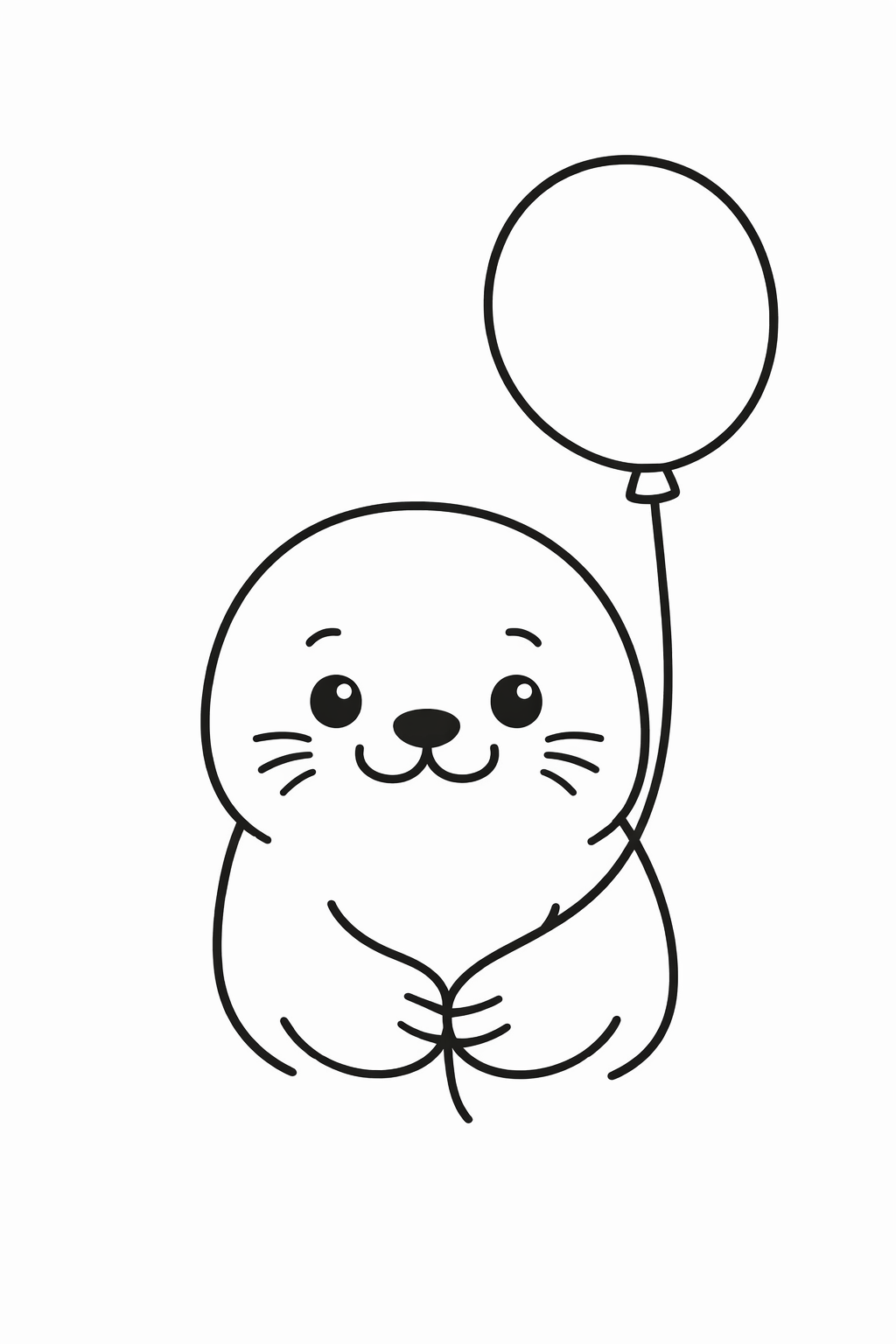 A cute seal holding a balloon
