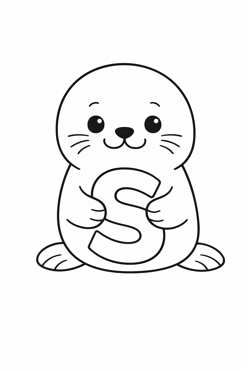 A cute seal holding a letter S