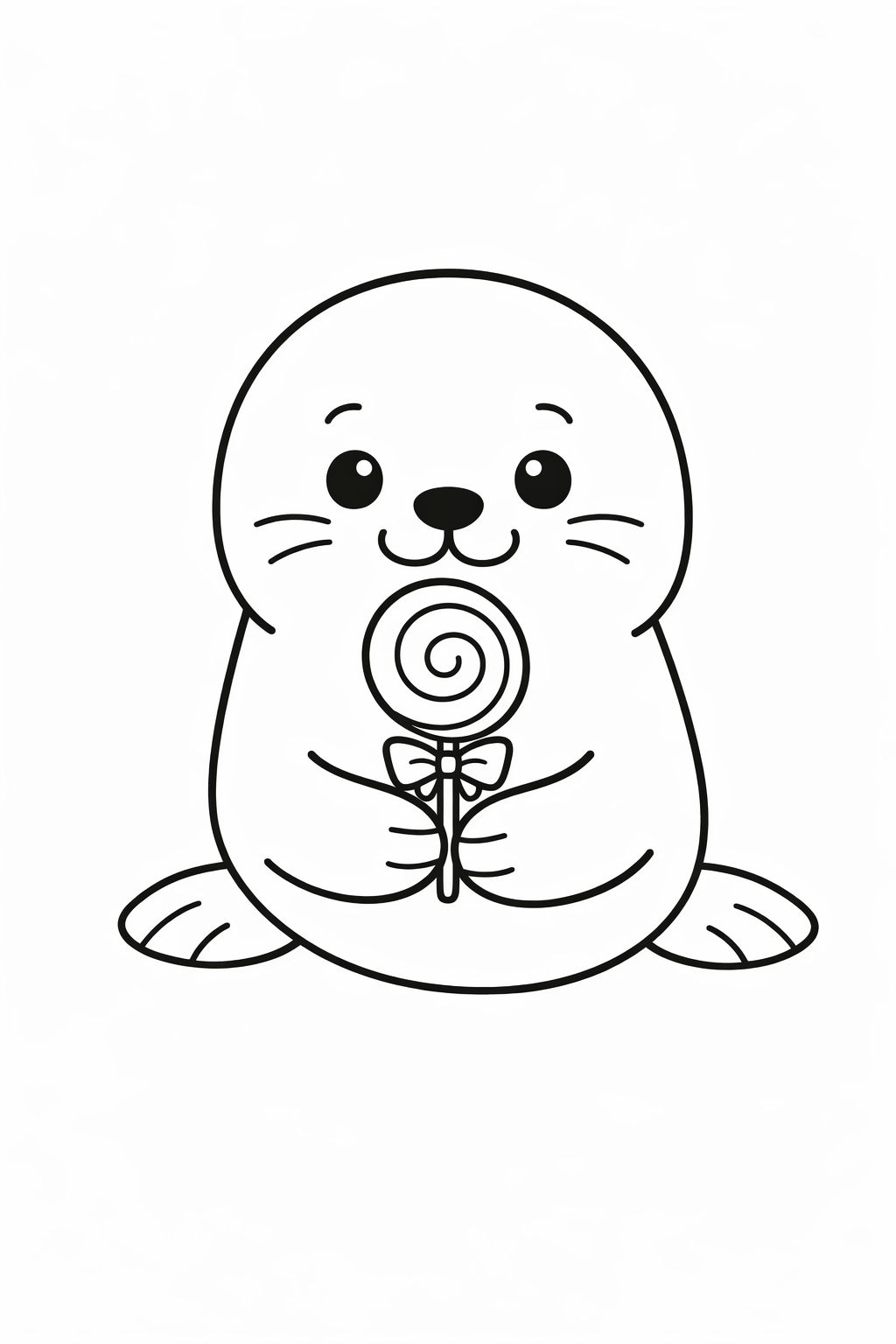 A cute seal holding a lollipop