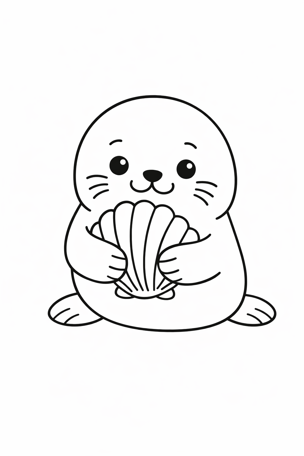 A cute seal cuddling a shell