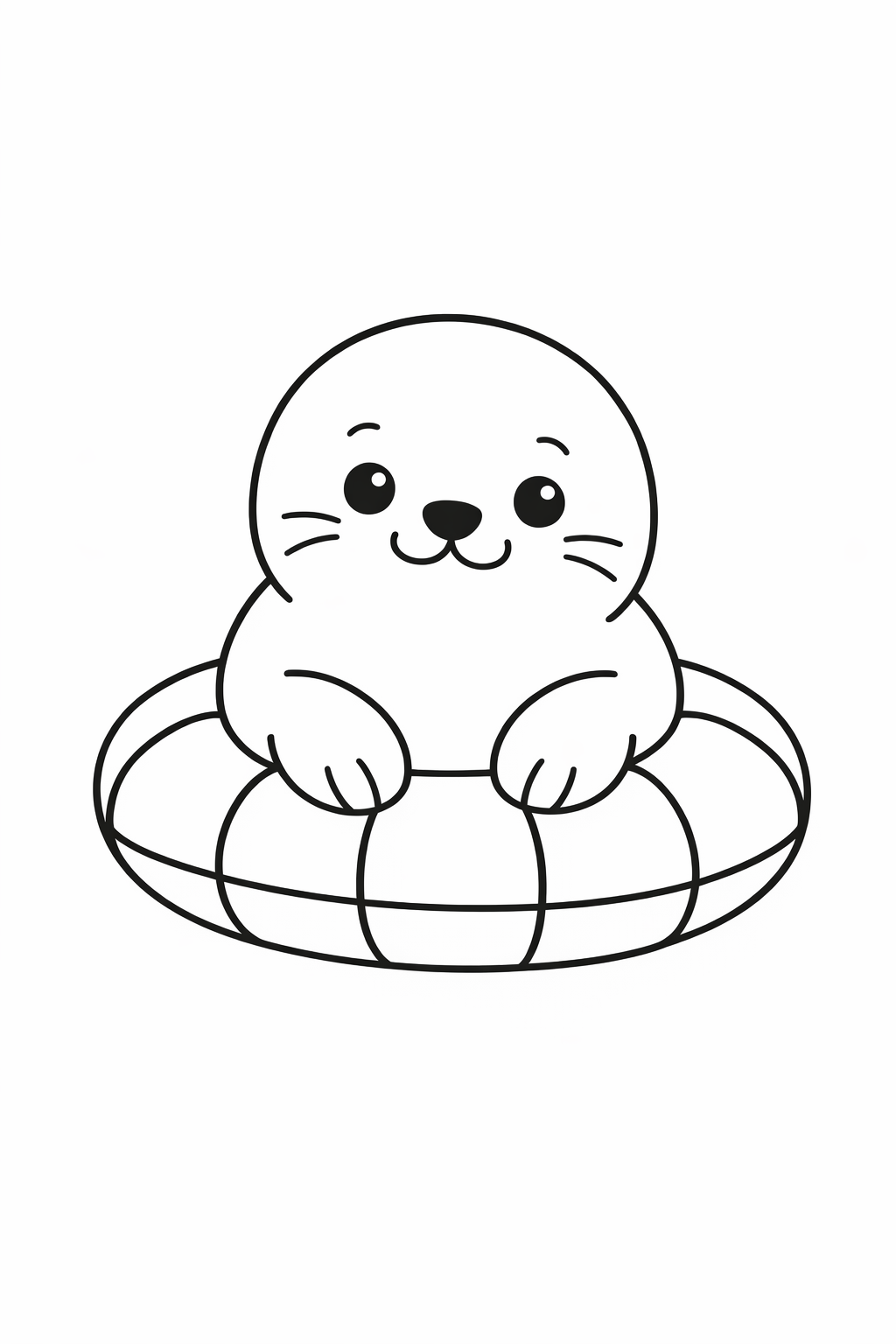 A cute seal leaning on a life ring