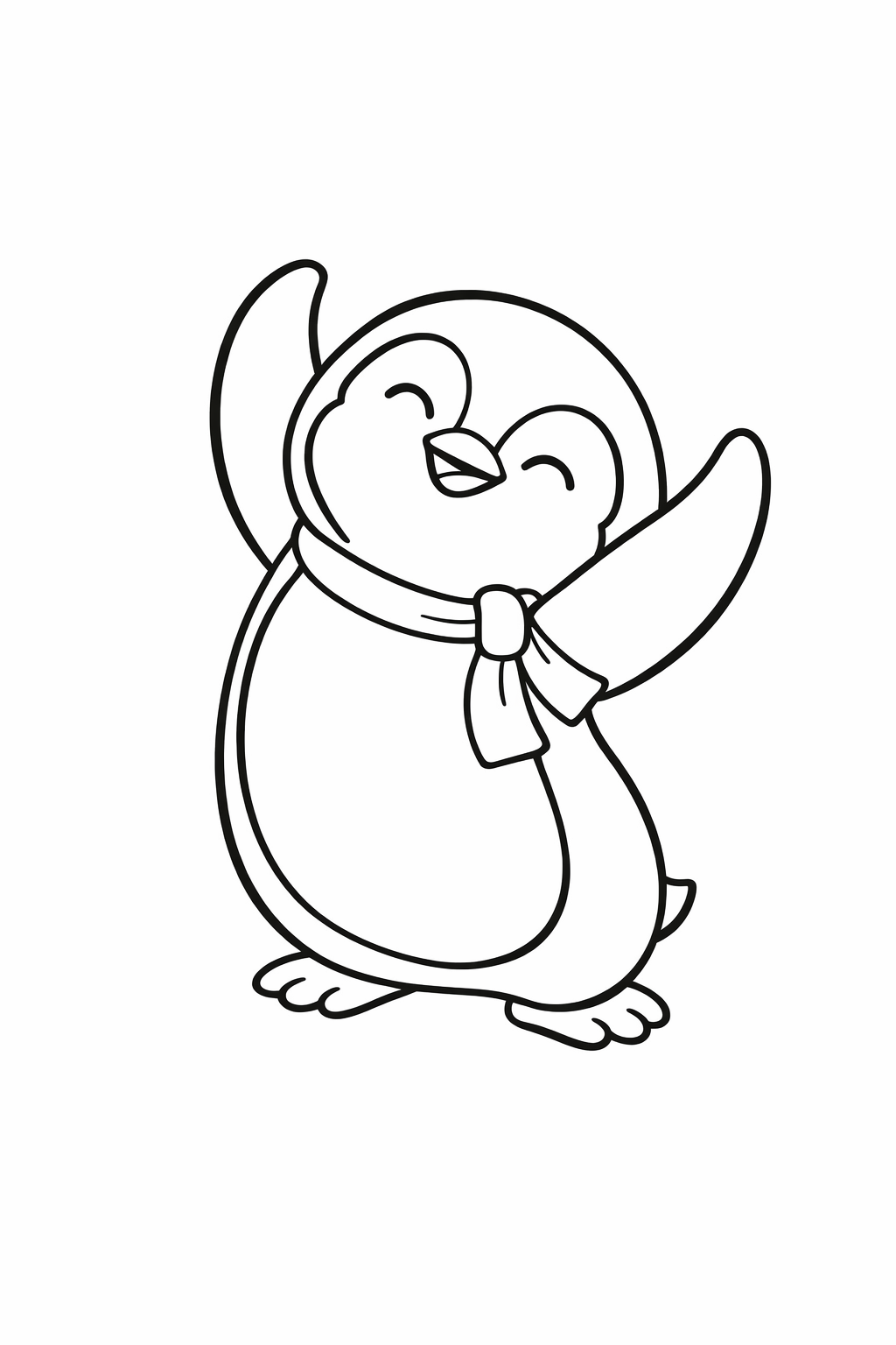 A cute penguin arching its back in a big stretch