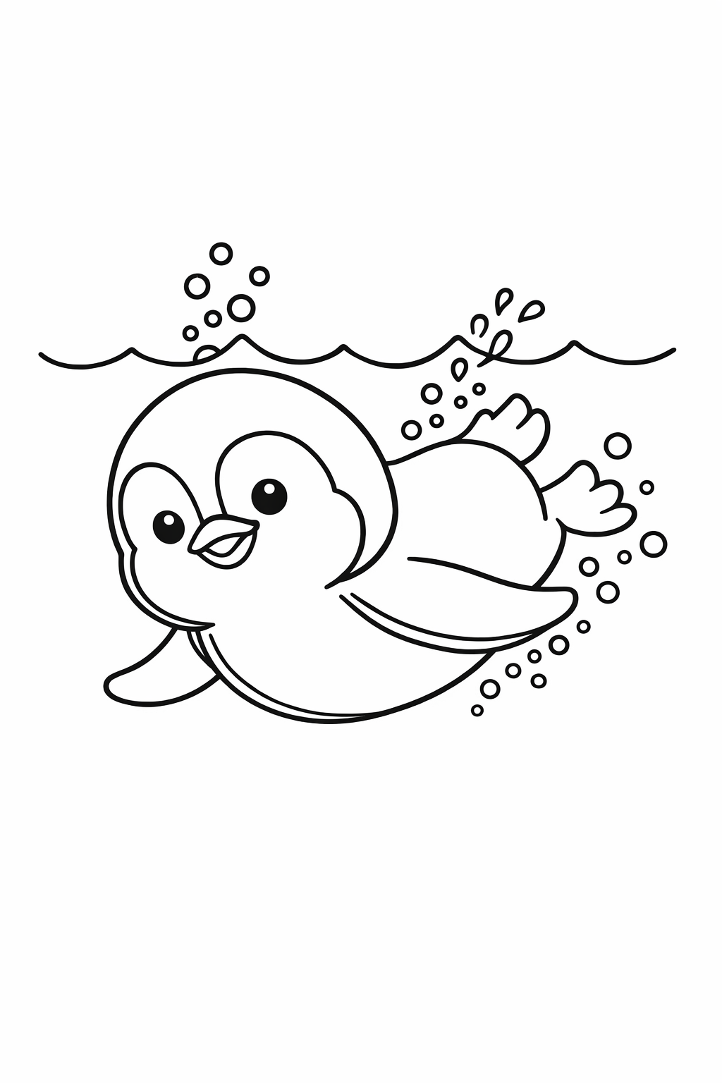 A cute penguin paddling fast just below the surface