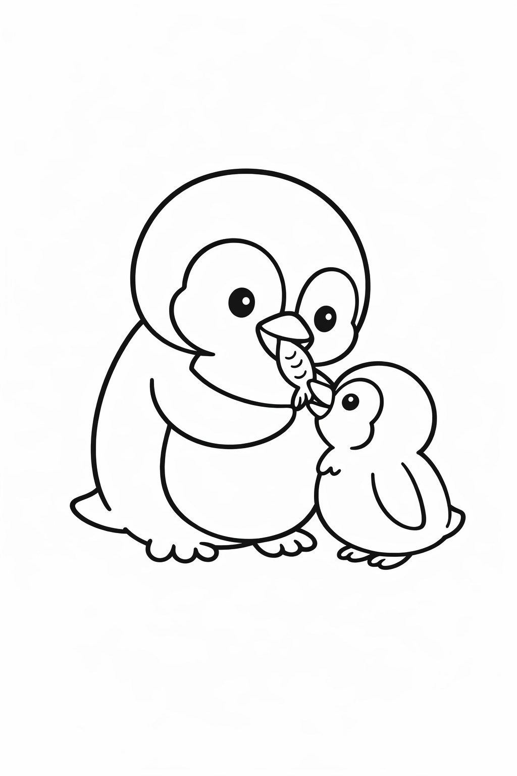 A cute penguin feeding a small chick from its beak