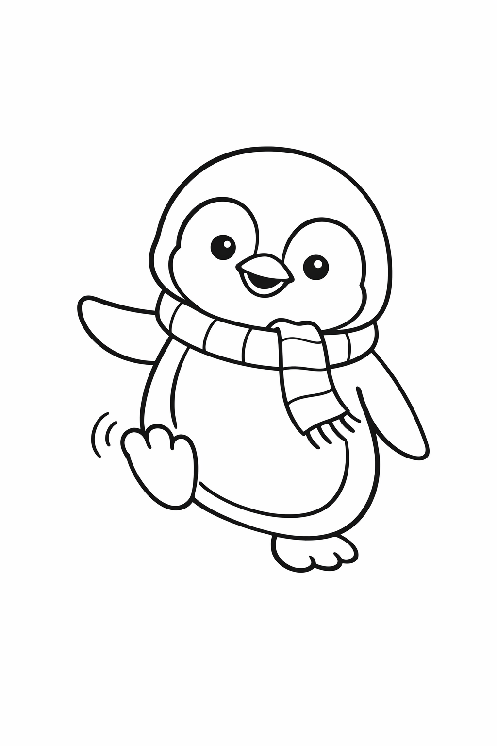 A cute penguin shaking one cold foot in the air