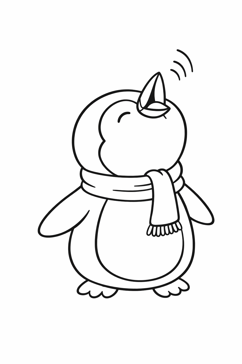 A cute penguin lifting its beak high and calling