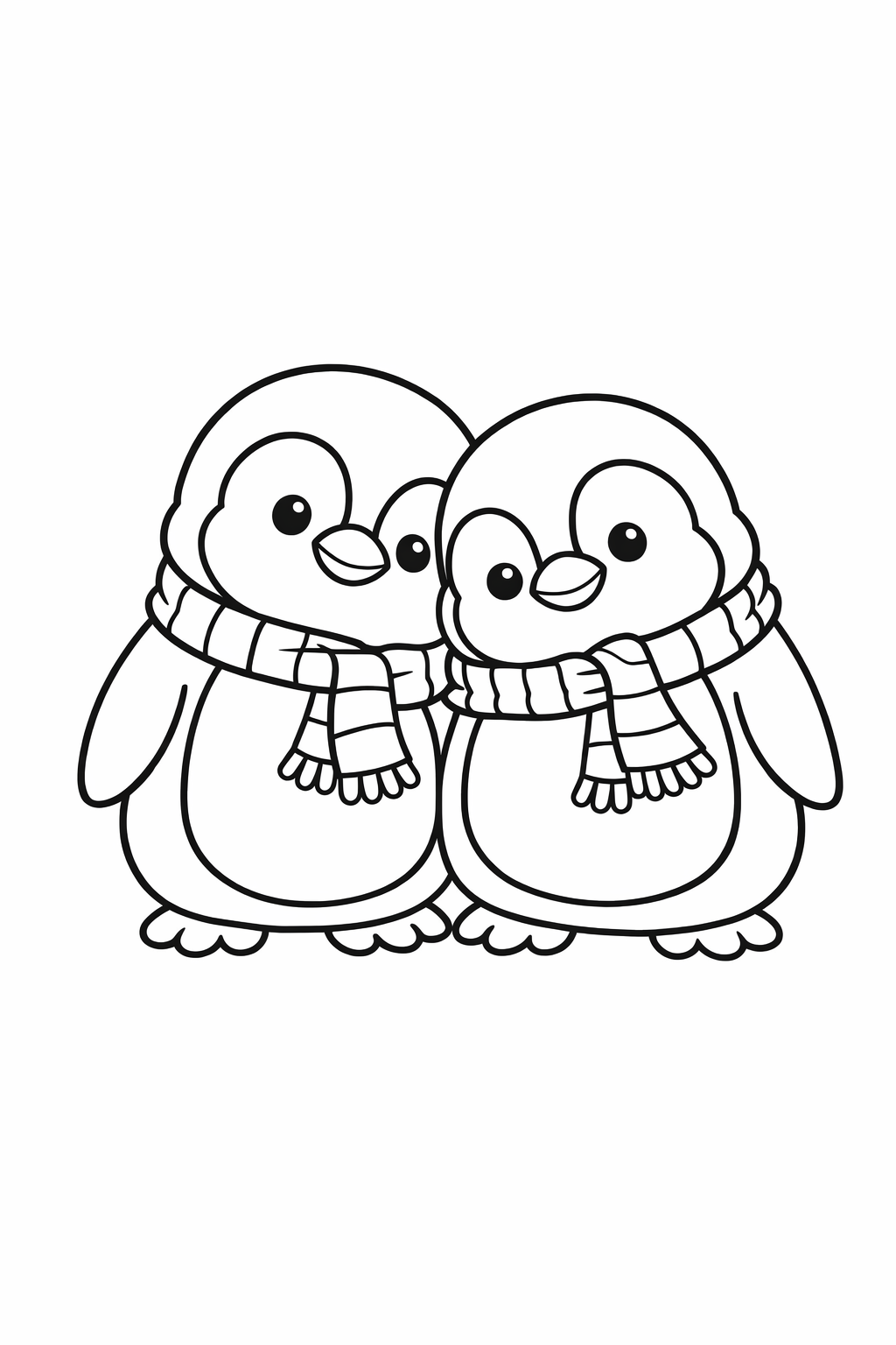 A cute pair of fluffy penguin chicks huddling together