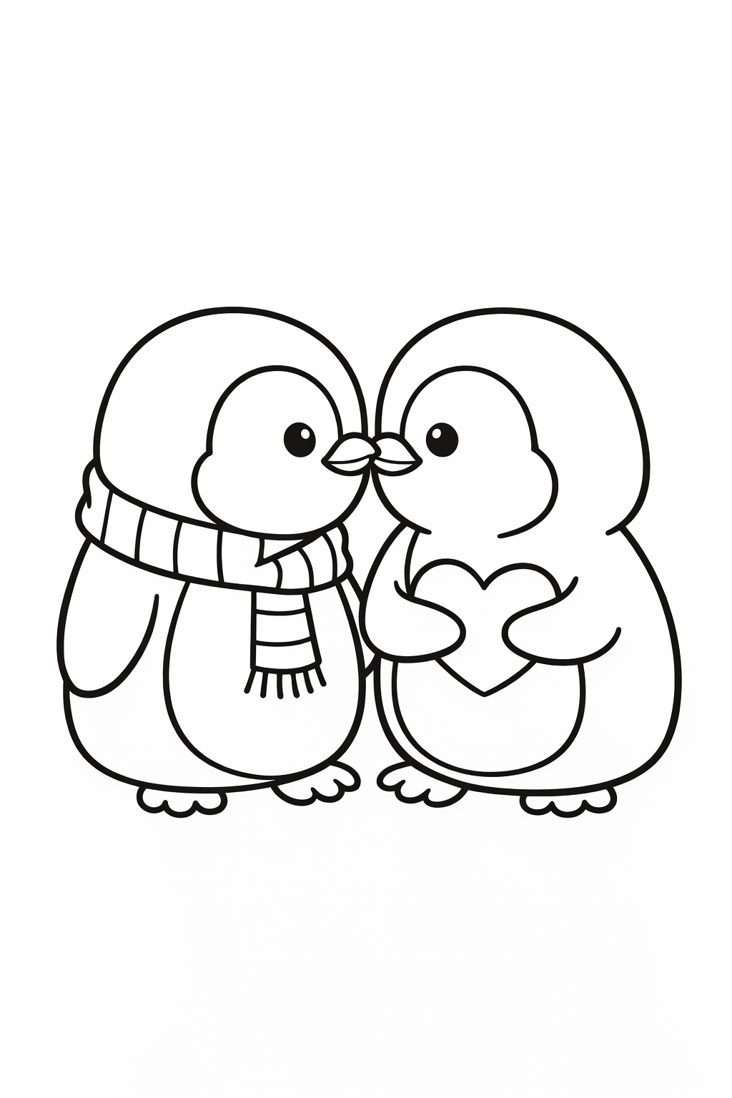 A cute pair of penguins touching beaks softly