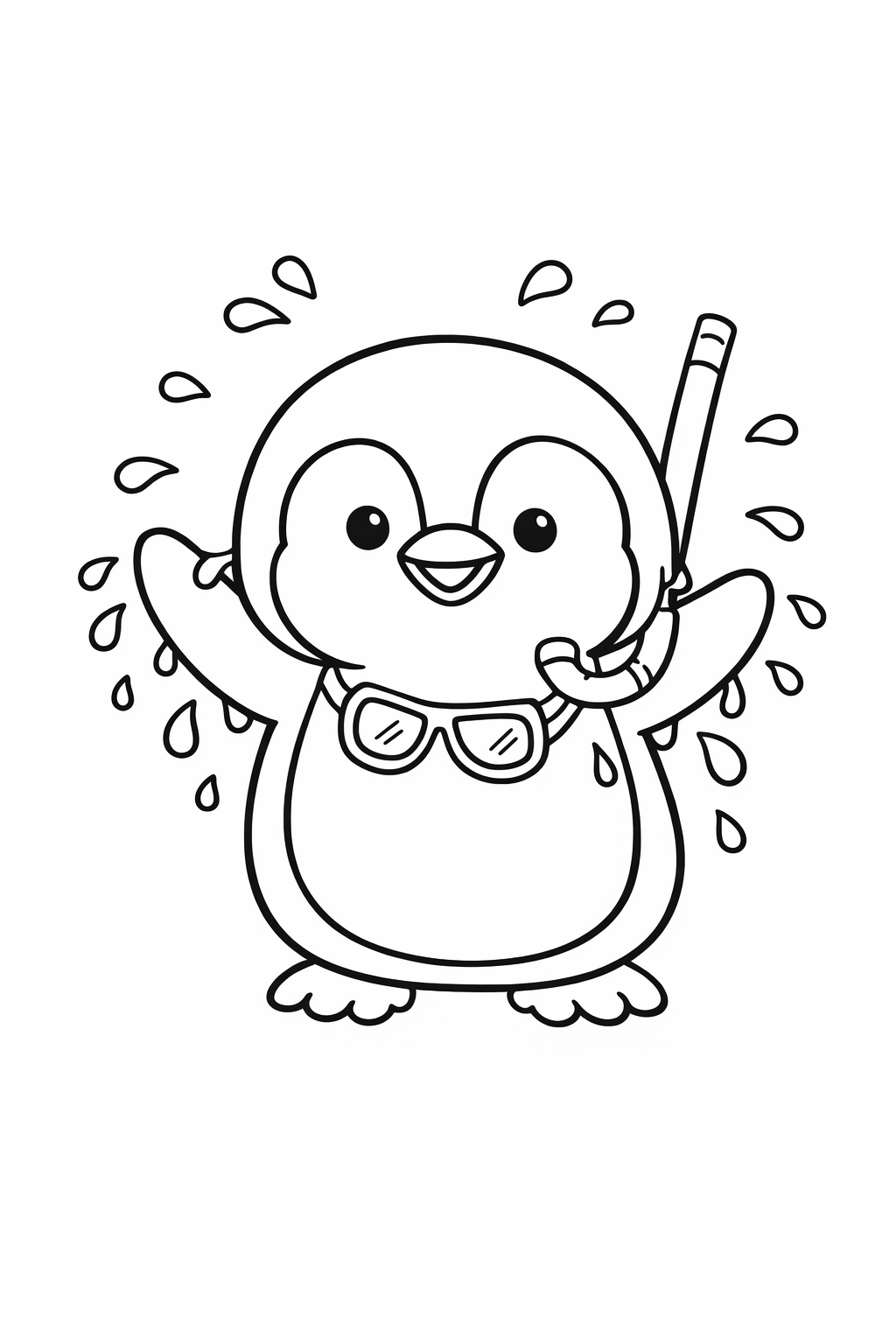 A cute penguin shaking water drops off after a swim